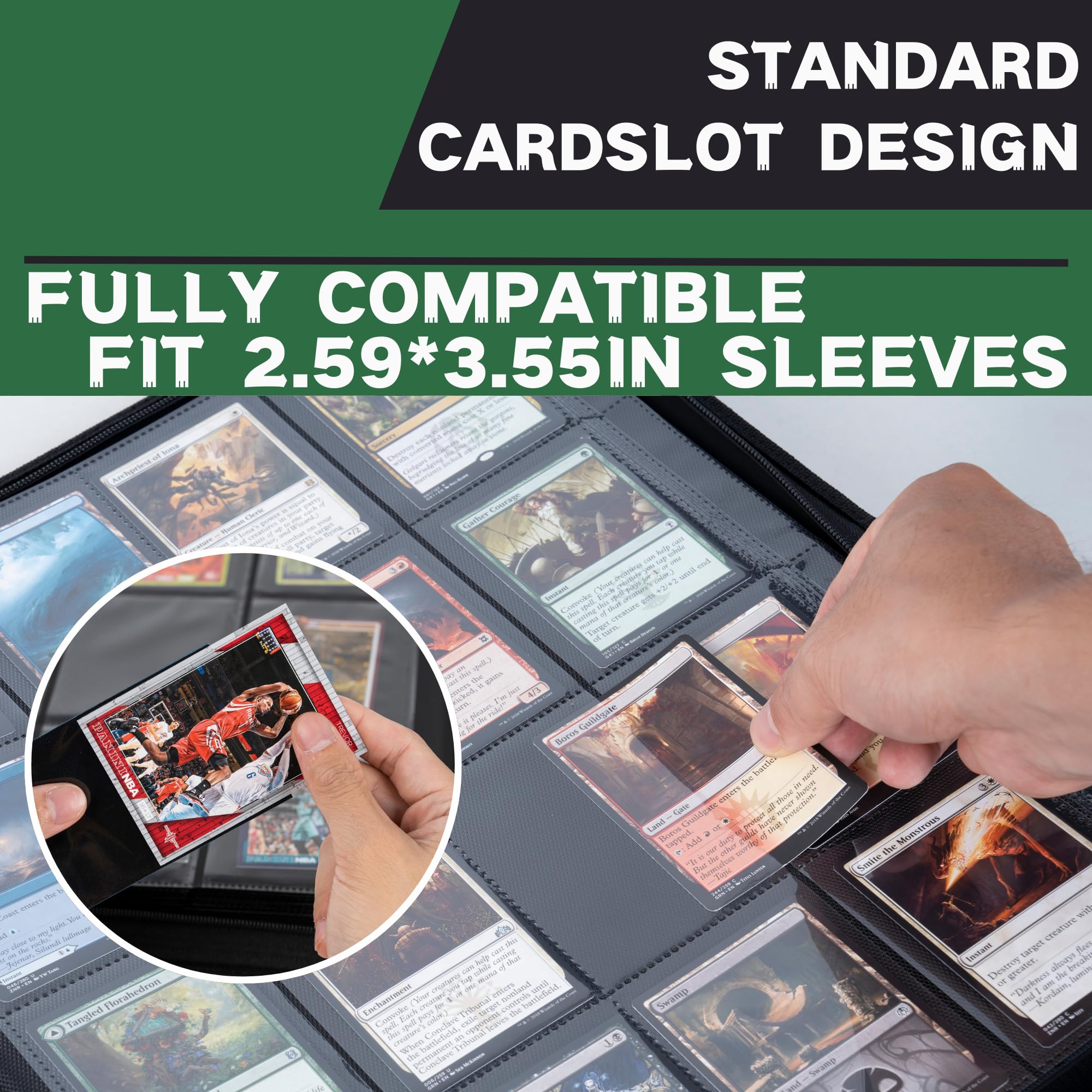 Classeur à cartes à collectionner Ablum de plus de 1000 poches, 16 pochettes compatible avec cartes MTG, cartes de sport et autres cartes à collectionner de taille standard (vert)