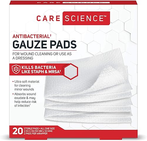 Care Science Almohadillas de gasa estériles, 20 unidades, 2 x 2  para limpiar o cubrir heridas como vendaje de heridas, ayuda a prevenir infecciones