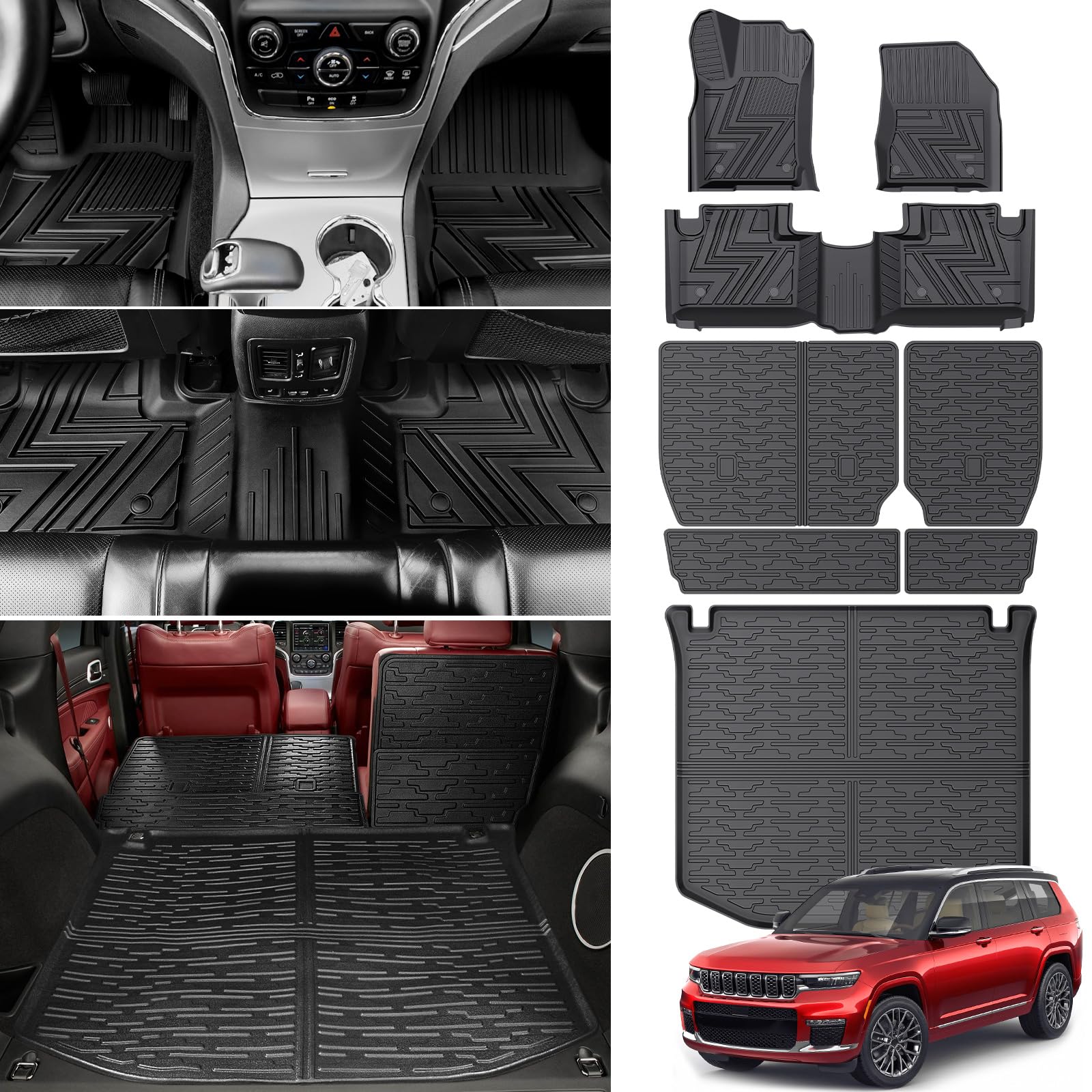Cargo Mat Fit for 2011-2021 Jeep Grand Cherokee&2022-2023 Grand Cherokee WK Floor Mat TPE Floor Liner All Weather Cargo Liner Durable Seat Back Cover for Grand Cherokee Accessories(Mat Set)