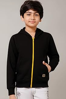 Boys Regular Fit Zipper Hooded Sweatshirt | Kangaroo Pocket & Drawstring Hood