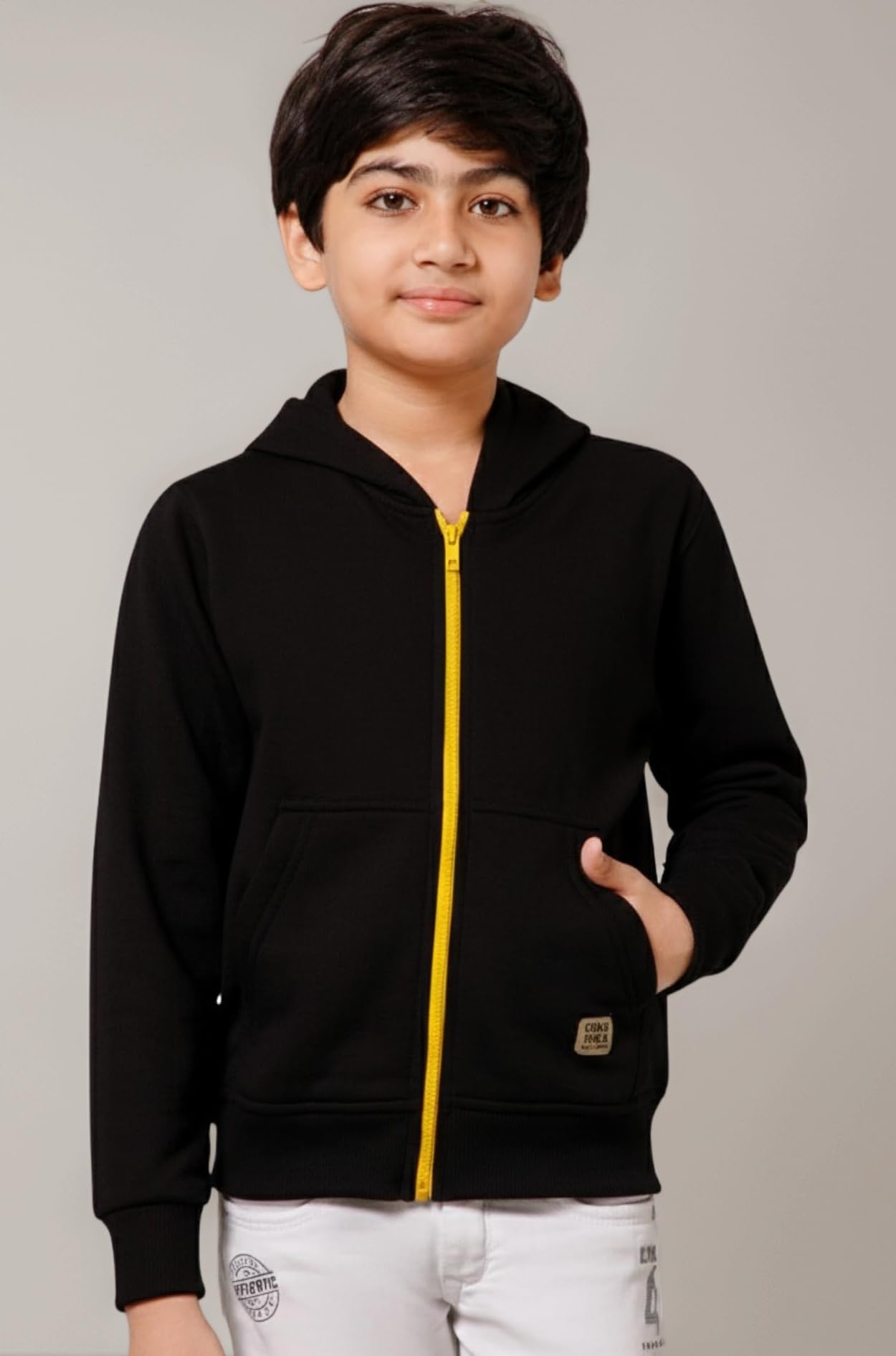 Boys Regular Fit Zipper Hooded Sweatshirt | Kangaroo Pocket & Drawstring Hood