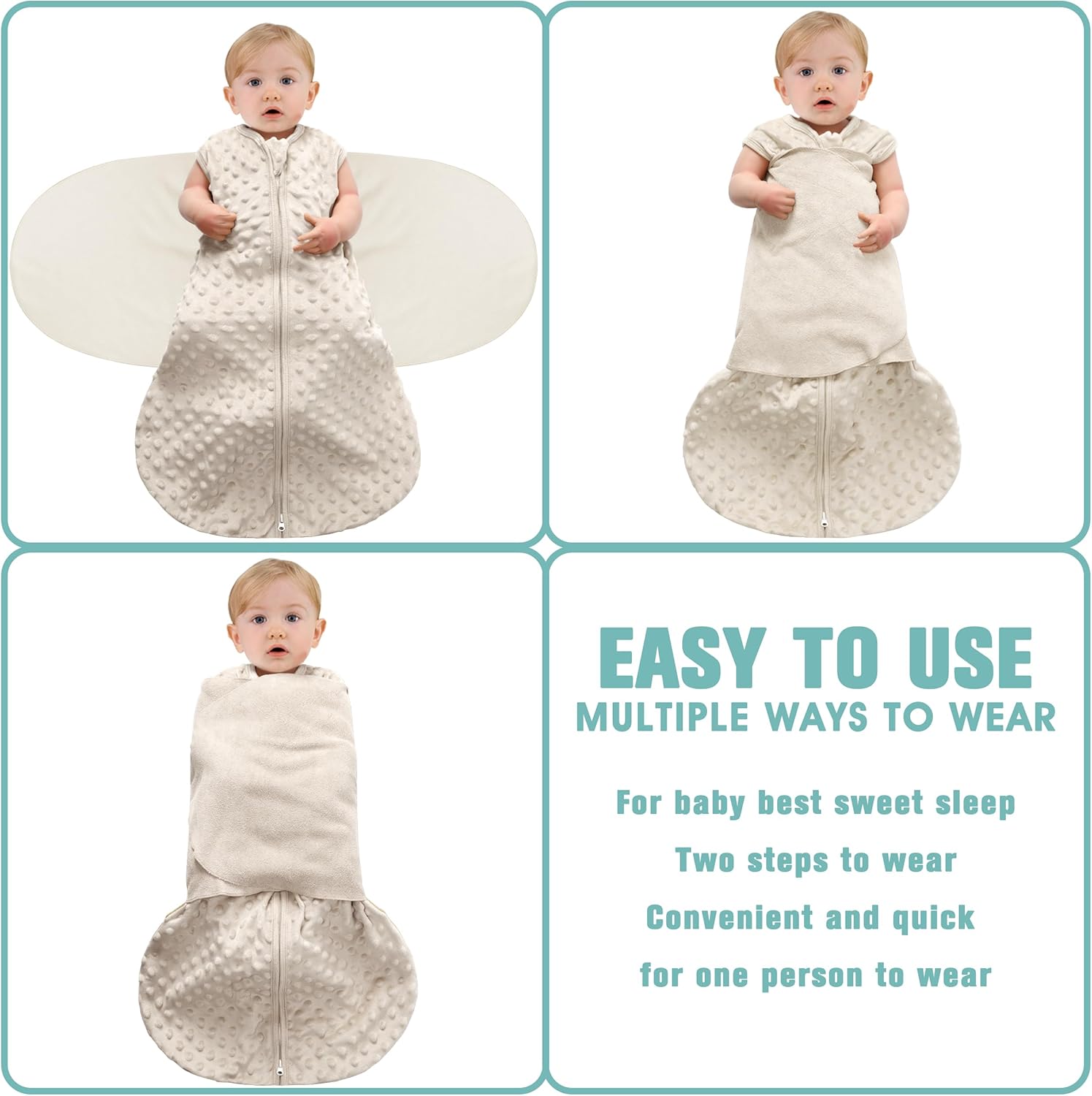 BSTOPPT Newborn Sleep Sack Baby Swaddle,0-12 Months,3-Way Adjustable Wearable Blanket,Swaddling Sleeping Bag (Beige & Grass green, 0-3 Months)