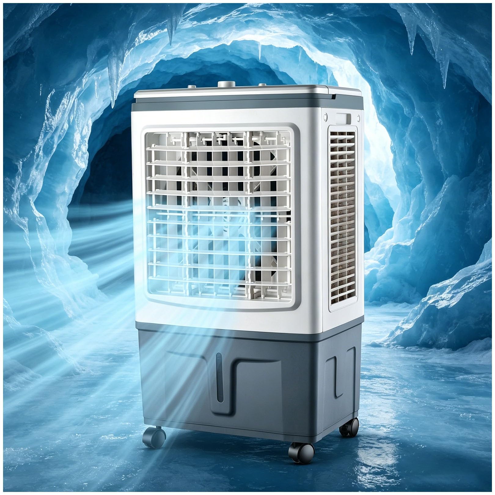 One Color Portable Evaporative Air Cooler Fan, 30L Water Tank, 1758 Cfm Triple-Side Curtain, 120° Oscillation, 360° Wheels, 3 Speeds, No Hose, 100W, For Home Office Patio