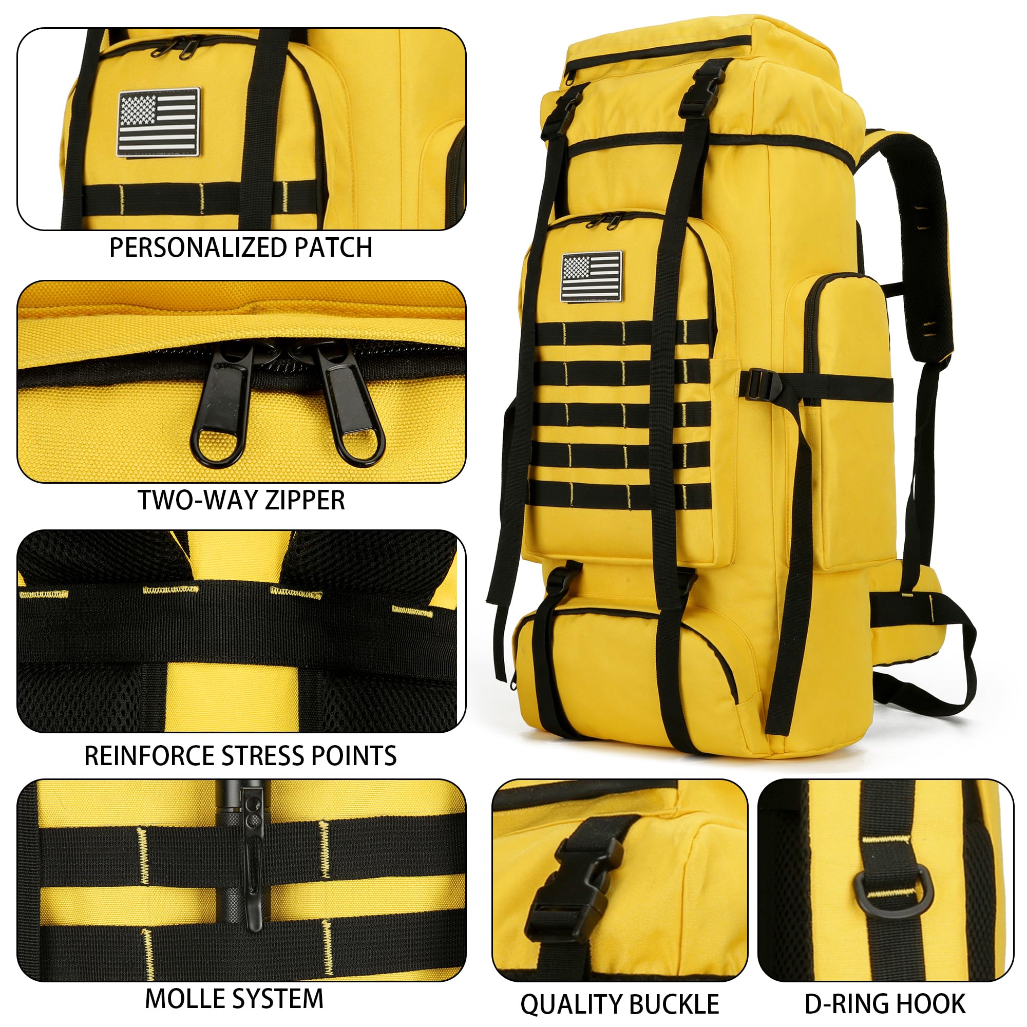 Wanderrucksack für Herren, 70 l/100 l, Camping-Rucksack, Militärrucksack, Molle-Rucksack, 3 Tage Assault Pack zum Klettern