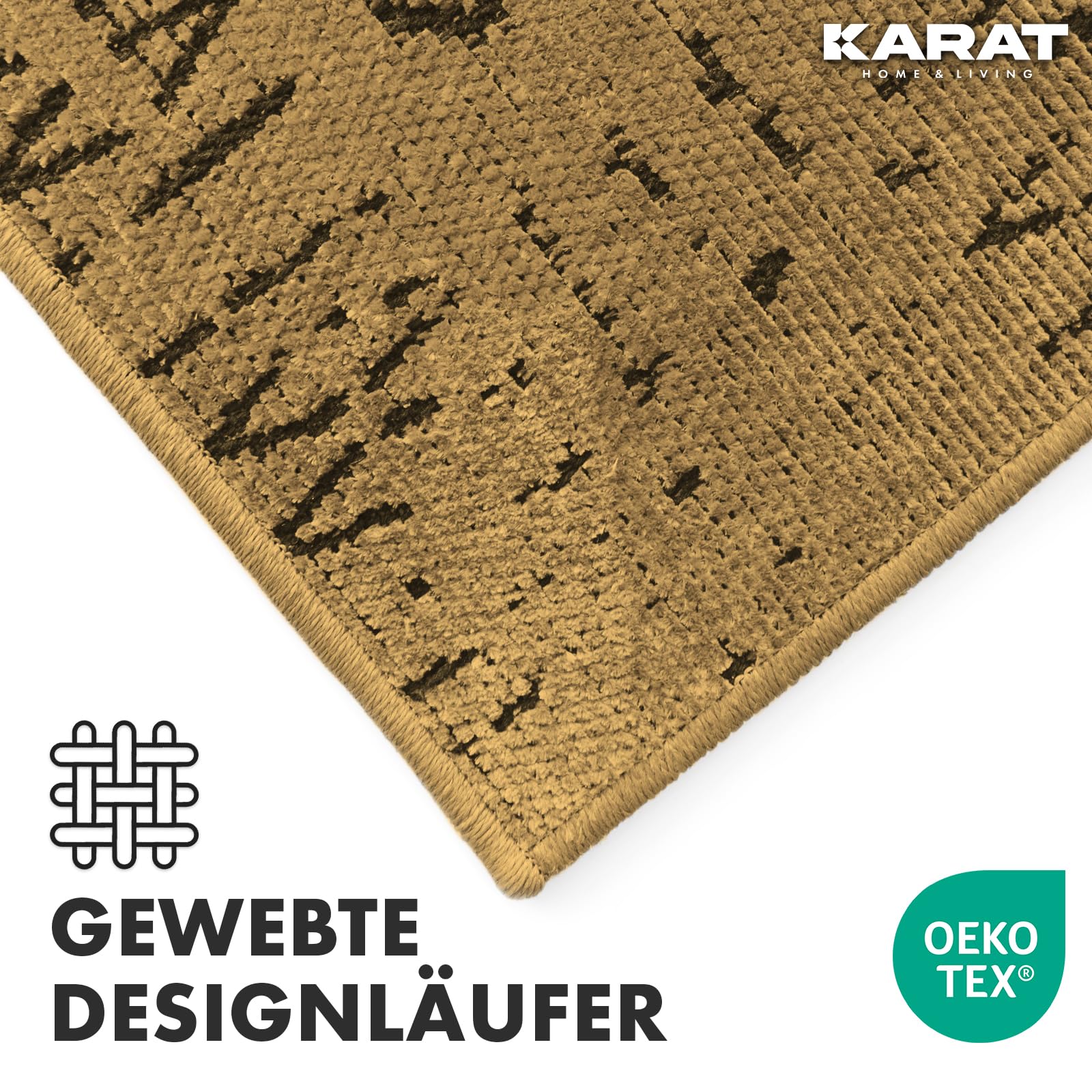 KARAT Tapis de couloir premium tissé avec motif - 80 x 450 cm, Beige - Tapis en coton pelucheux - Tapis pour cuisine, couloir et espace de vie - Tapis de couloir pour cuisine, couloir et entrée (Vena)