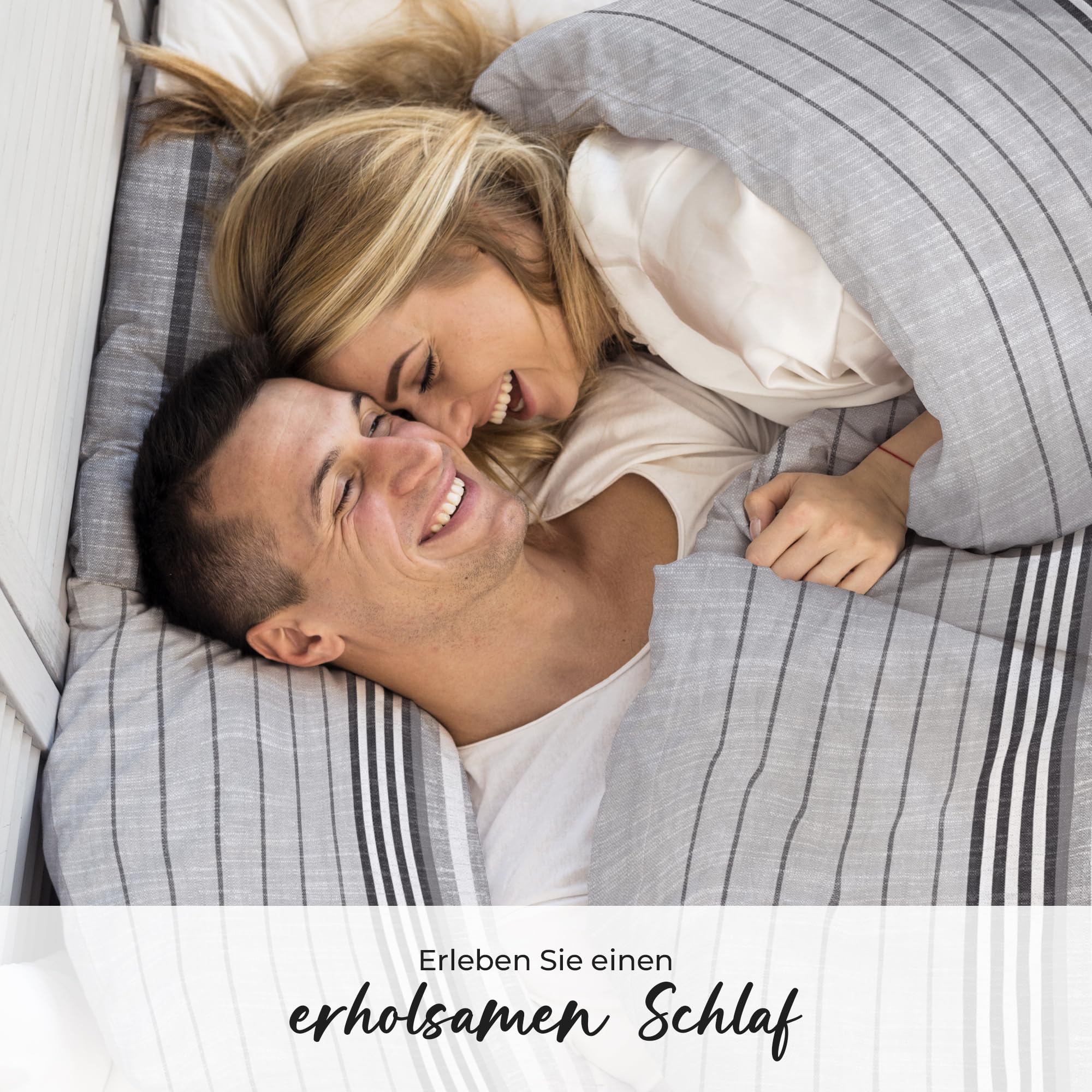 Pościel premium 135 x 200 – 100% bawełna, certyfikat Öko-Tex, Renforcé oddychająca i antyalergiczna, z zamkiem błyskawicznym, 2-częściowa poszewka na poduszkę 80 x 80 cm, szara, biała