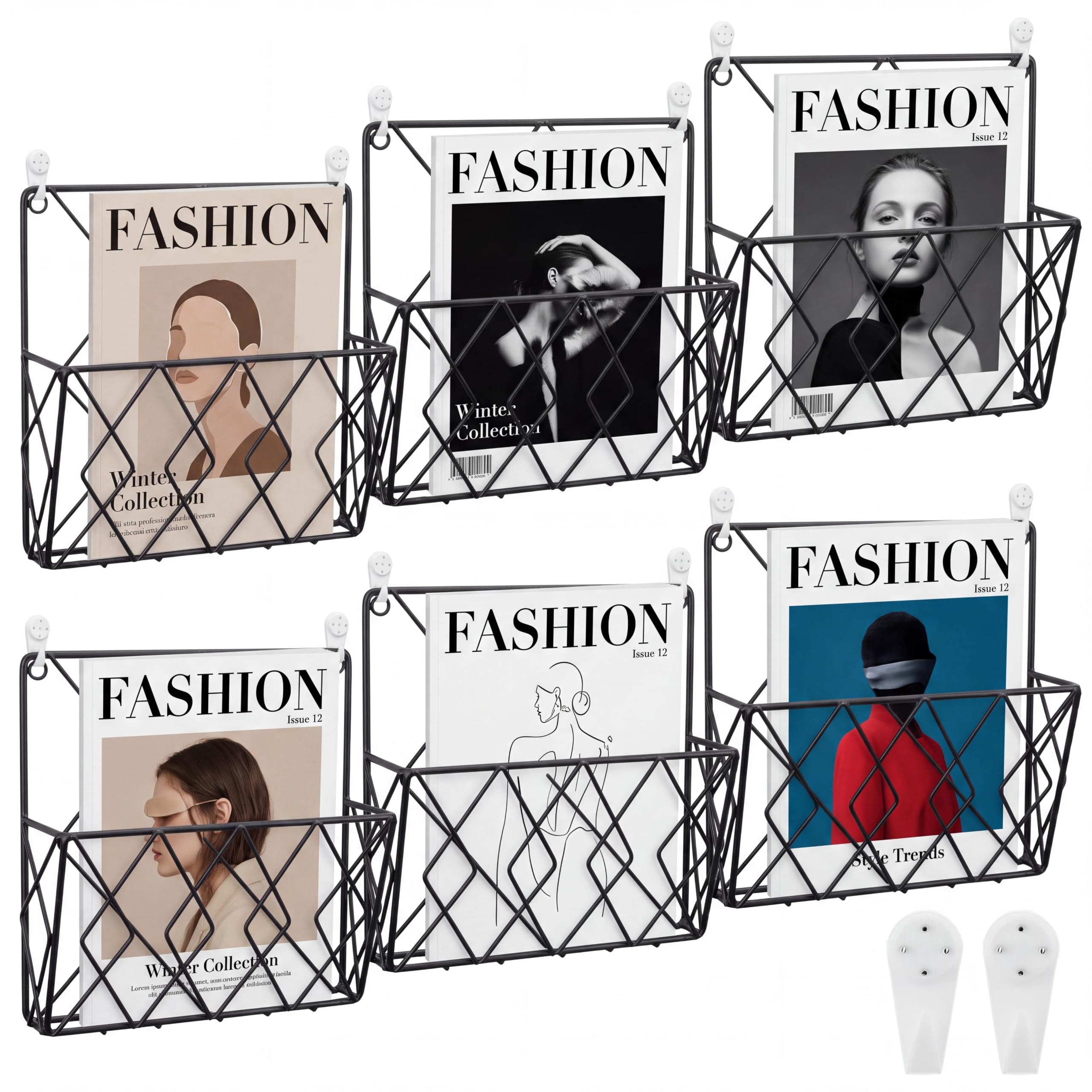 6 Pack Hanging Wall File Organizer, Wall Mount Magazine Rack Metal, Black