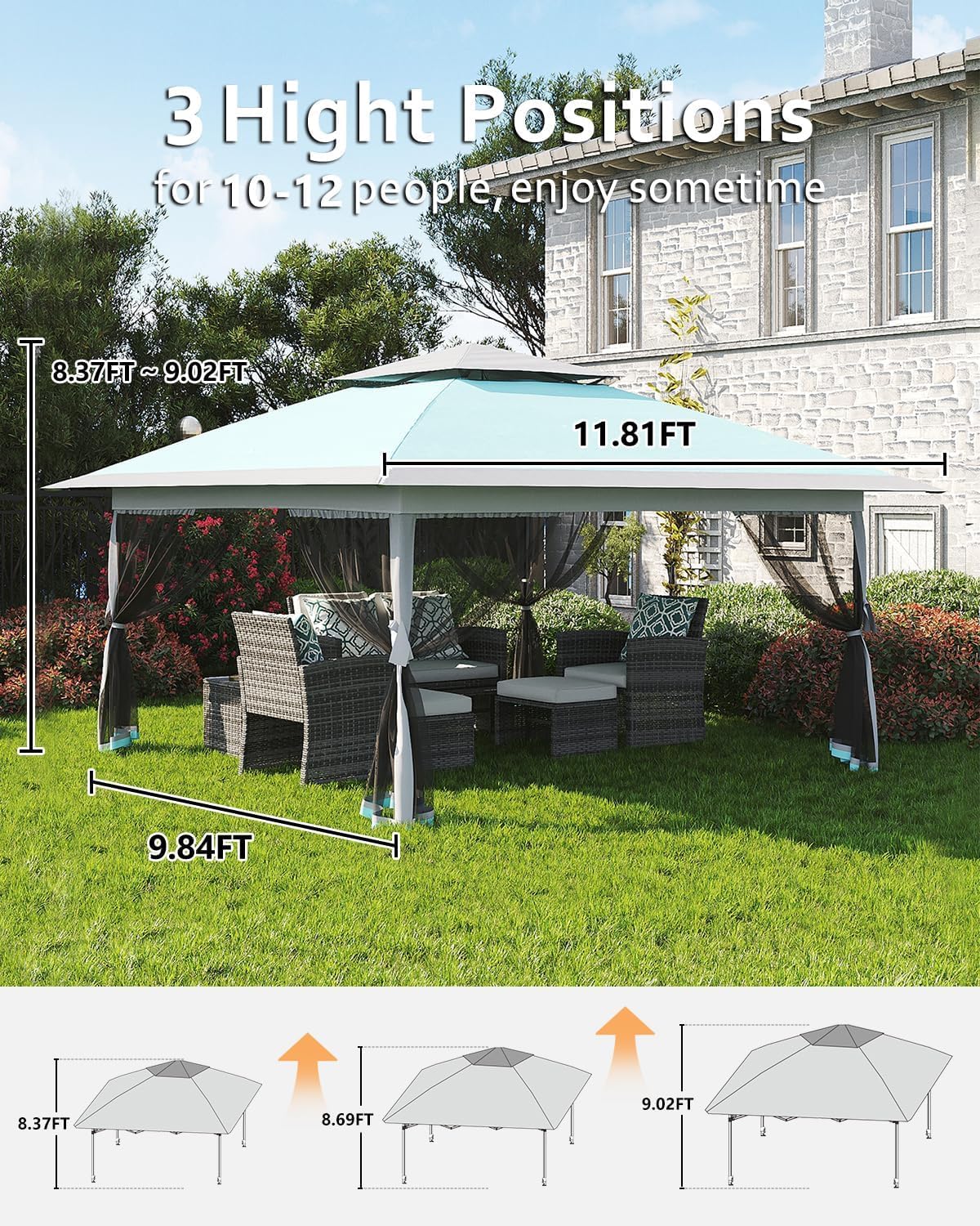 Pavillon 3.6x3.6m Mit Doppeltem Belüftungsdach Für Den Garten