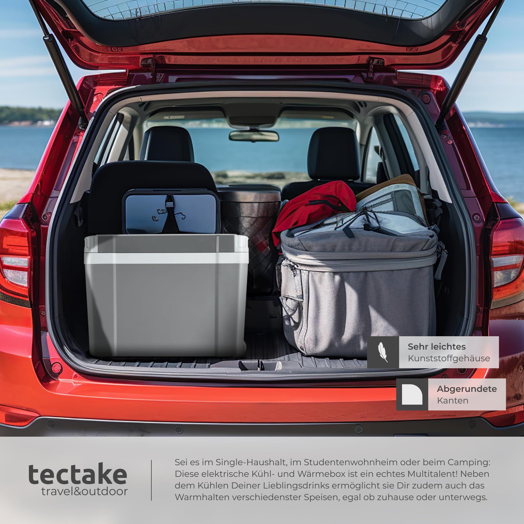 tectake® 2in1 elektrische Kühl- und Wärmebox, 35 l Fassungsvermögen, 52,5 x 35 x 40 cm, mit ECO-Modus, leise, 230 V und 12 V für Steckdosen- und Autoanschluss, für Camping, mit Griffen und Rollen