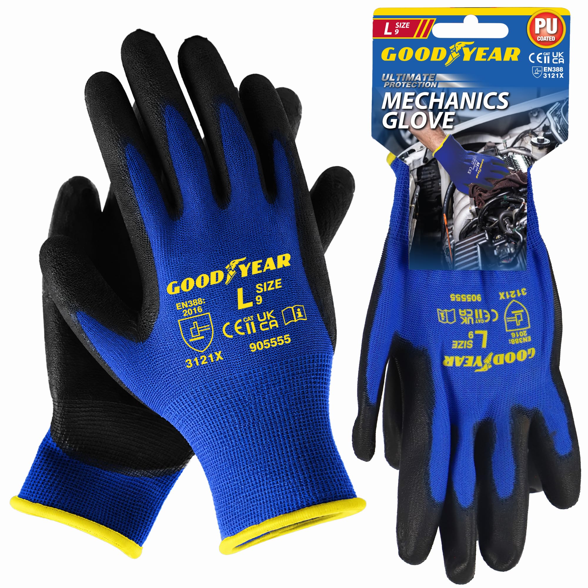 Goodyear Mechanics Diy Car Gloves Pu-Coated - Blue Black / L