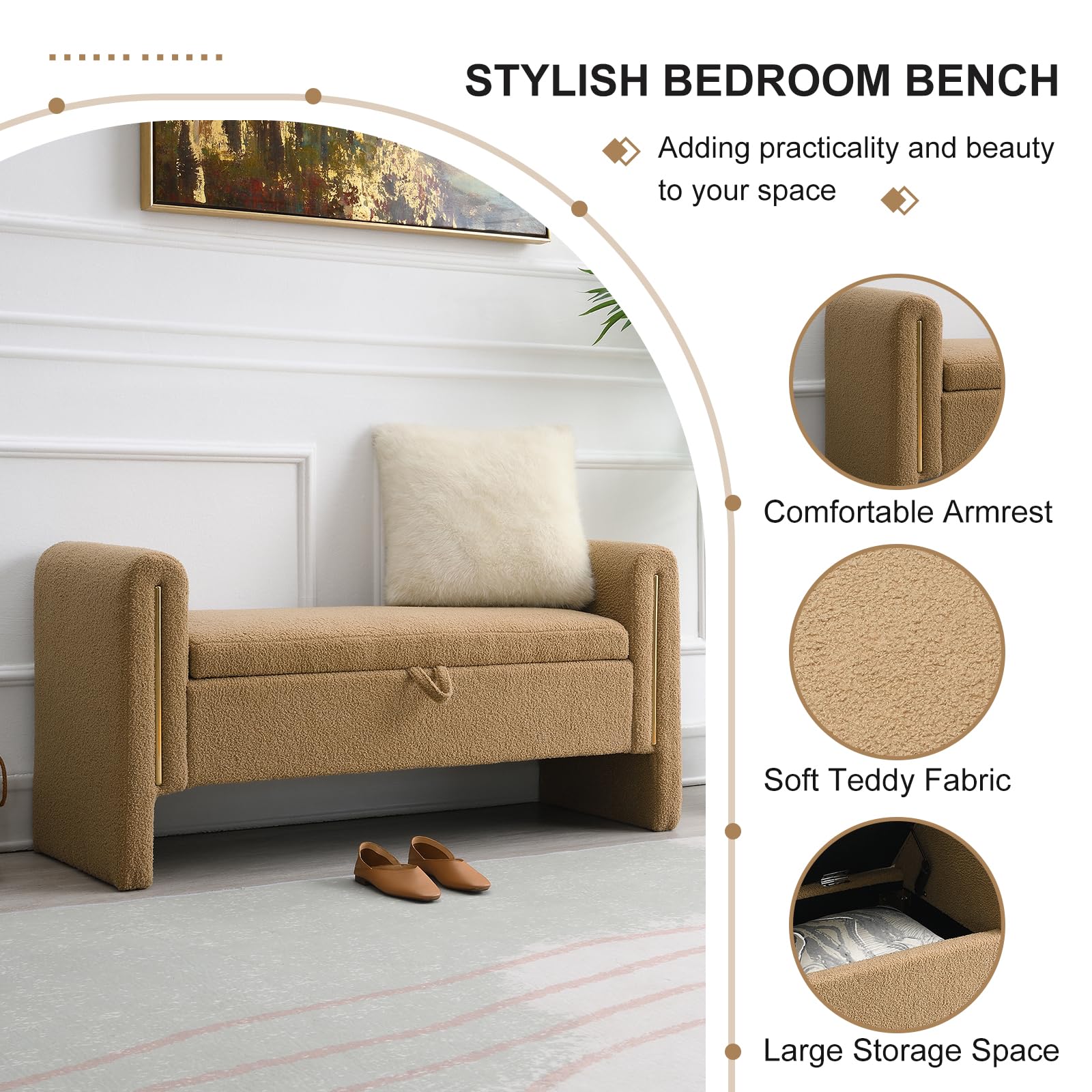 Nolohoo Modern Bench For Bedroom, Channel Tufted End Of Bed