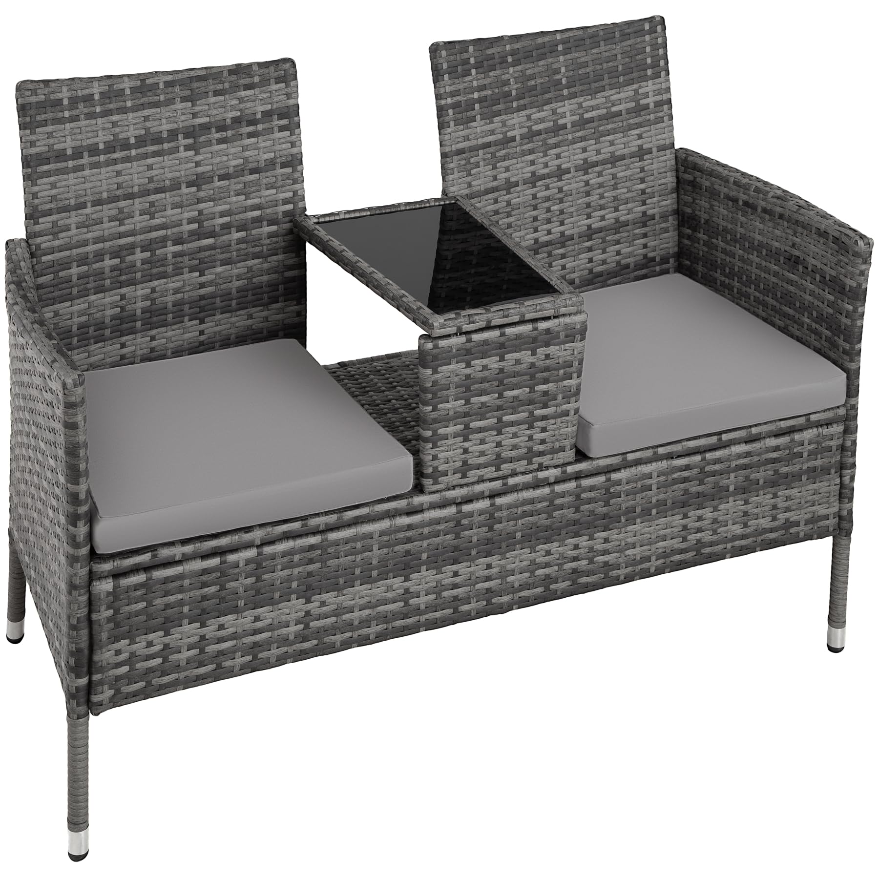 tectake® Banco Exterior con Mesa Integrada, 133 x 63 x 84 cm, Resistente a la Intemperie, Cojín de Asiento de 6 cm, Conjunto de Banco de Jardín para 2 Personas - Gris/Gris Claro