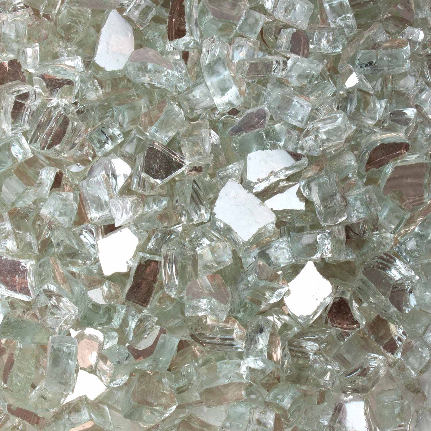 Celestial Fire Glass High Luster, 1/2" Reflective Tempered Fire Glass in Platinum Moonlight | 10 Pound Jar
