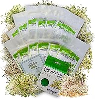HandyPantry Organic Sprouting Seeds Variety Pack - 12 Premeasured Packs for Microgreens & Sprouts + Reusable Lid & Guide