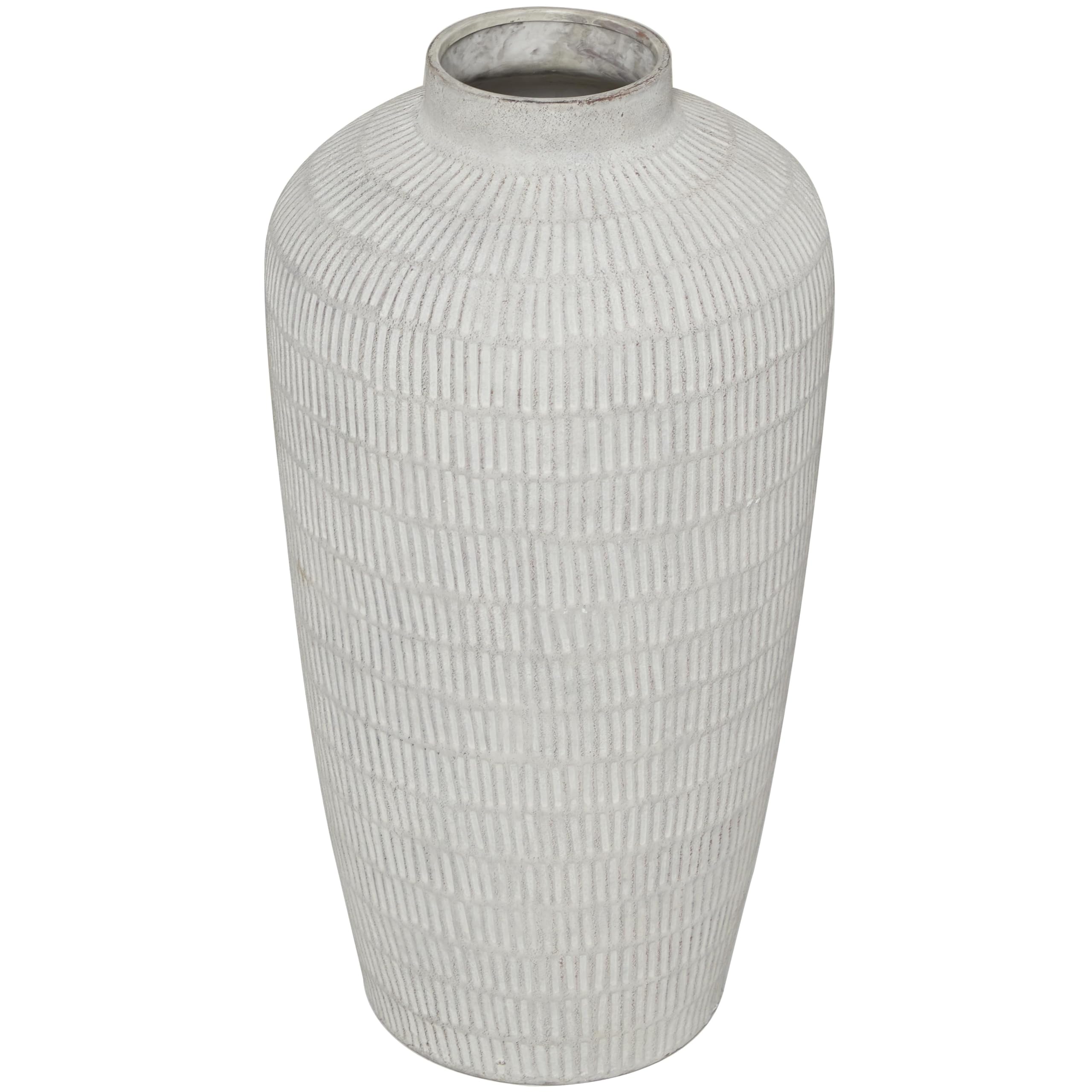 Deco 79 Cream Ceramic Textured Vase With Linear Pattern, 12" X 12" X 23",