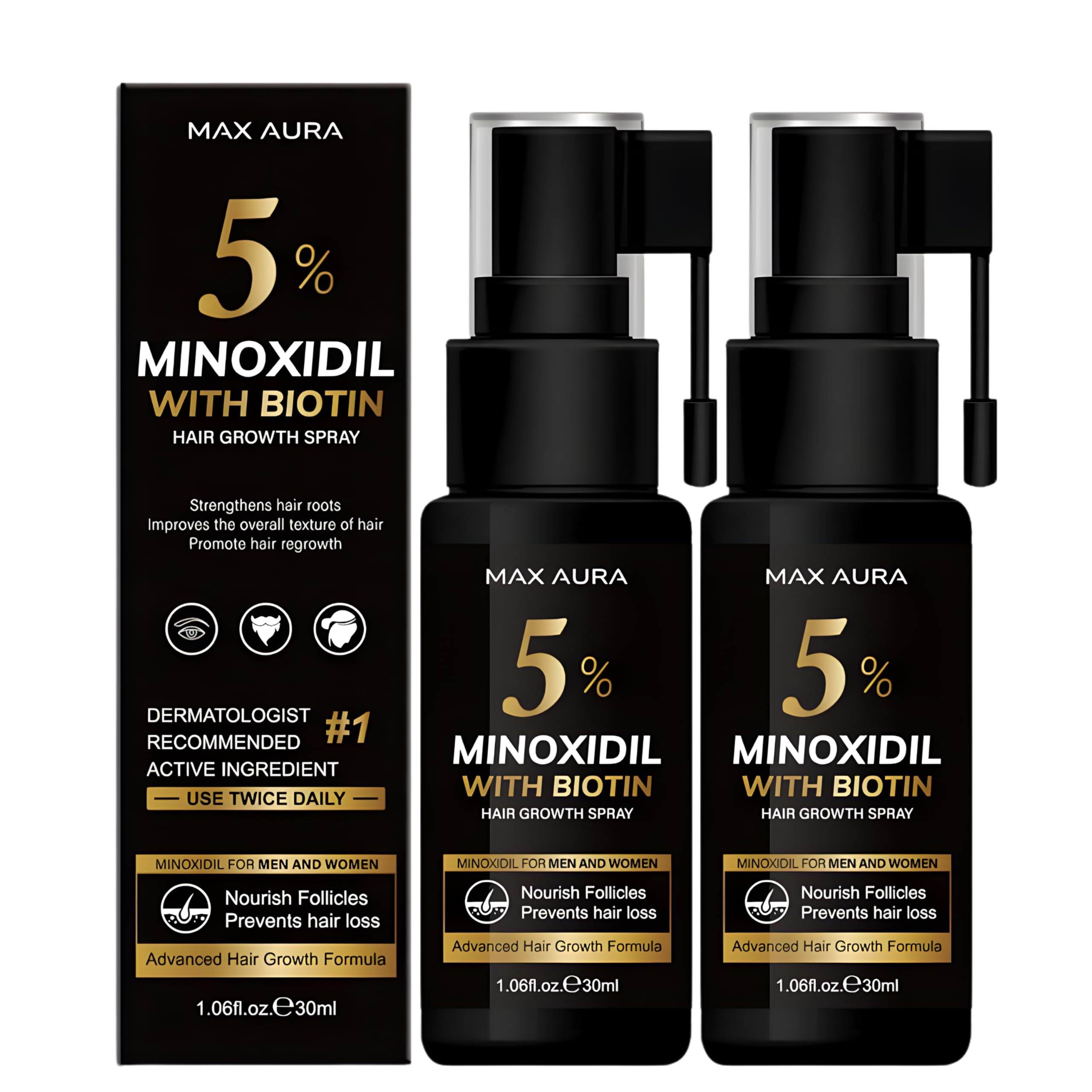 Minoxidil Serum with Biotin - 5 Extra Strength - Treatment for Thinning Hair and Hair Loss for Men