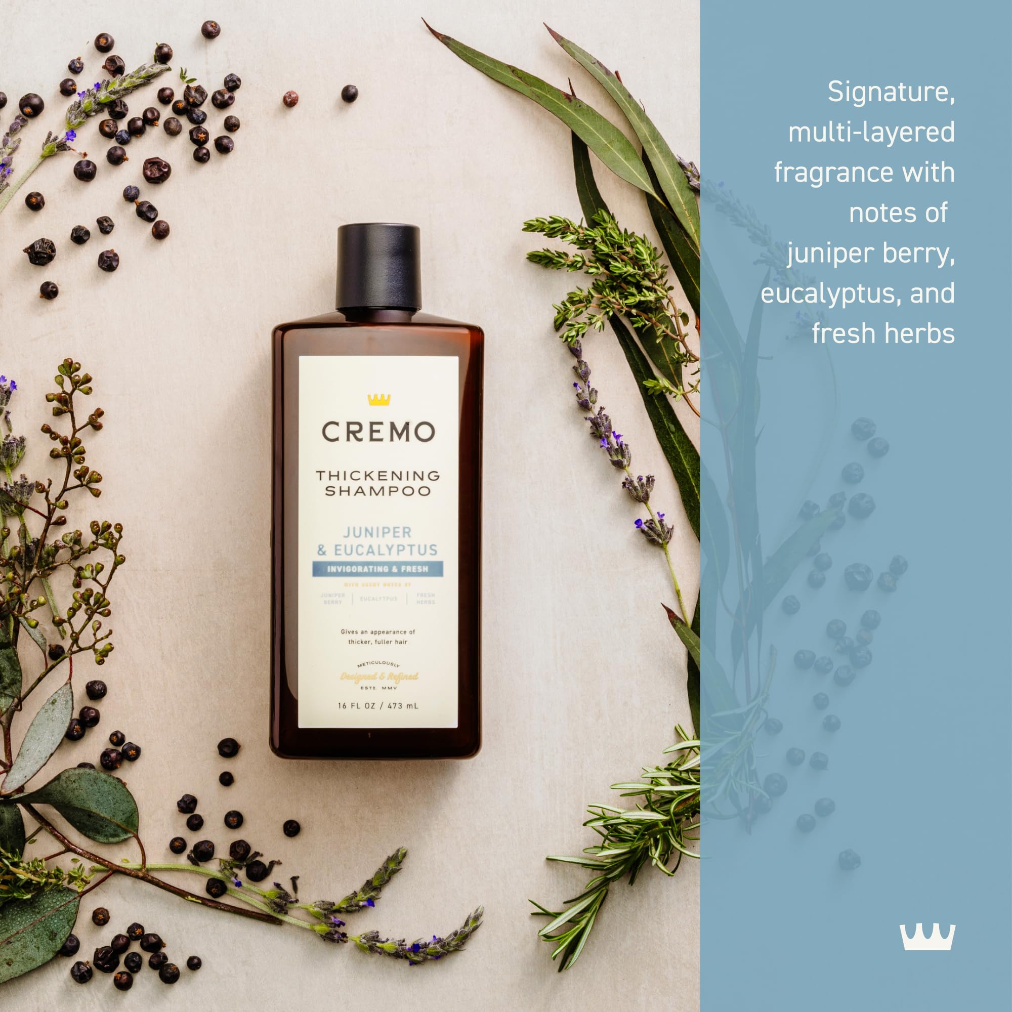 Cremo Juniper & Eucalyptus Barber Grade Thickening Shampoo, 16 Fl Oz