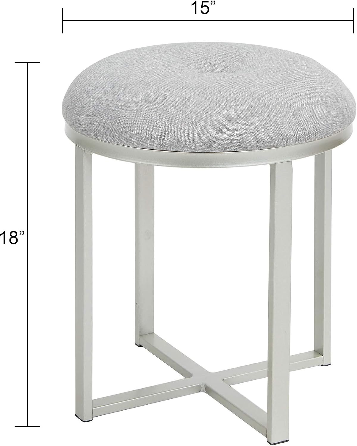 Silverwood Vanity Bench, Gray Linen and Silver Metal