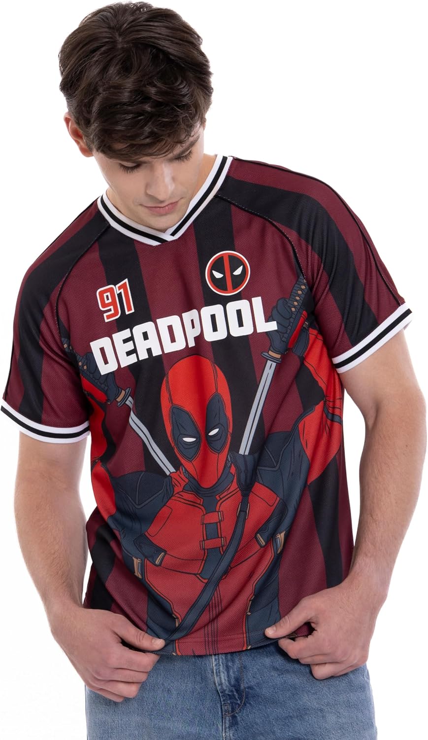 Marvel Mesh Soccer Jersey Athletic V-Neck T-Shirt Adult Sizes (X-Small - 2XL)