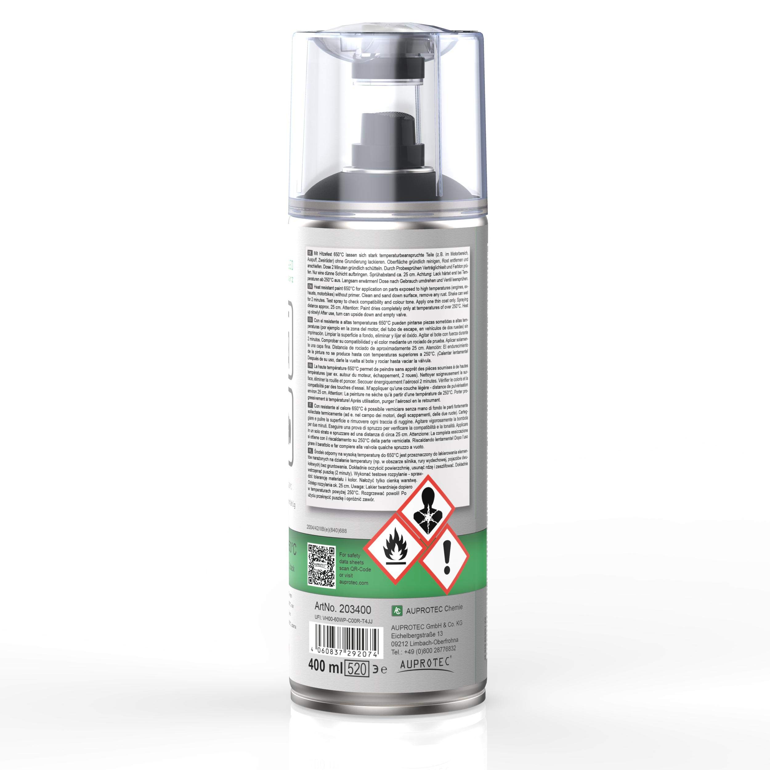 AUPROTEC Lackspray AUPROTHERM 650 schwarz Motor Lack Sprühlack Hitzefest 650°C Spray 12x 400ml