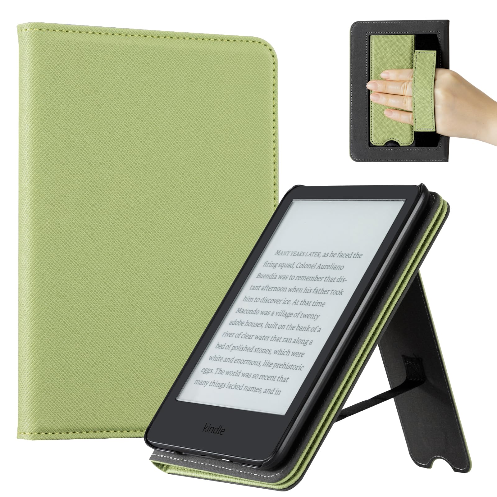 CoBak Case for 6" E-Reader - PU Leather Smart Cover with Auto Sleep/Wake &amp; Hand Strap, not Compatible with Kobo Clara, Matcha Green