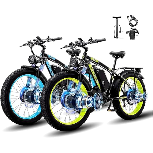 KETELES Ebikes for Adults, AWD Dual Motor Ebike, 26'' Fat Tire Peak 4000W E-Bike with 48V 22.4AH Battery Hydraulic Brake Best Electric Bike ​​, 21 Speed Electric Mountain Bikes.
