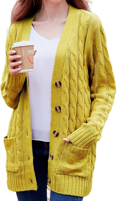 yellow button up sweater