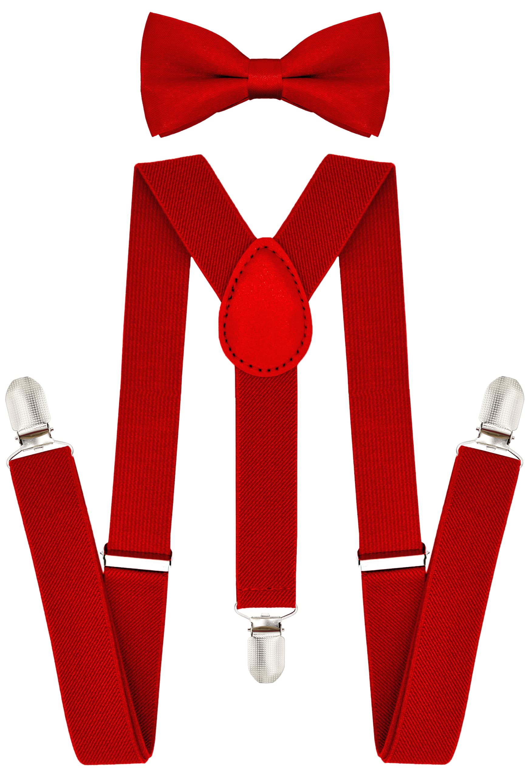Trilece Kids Boys Suspenders - Adjustable Elastic Y Back and Strong Clips - Various Solid Colors (Y Set Red)