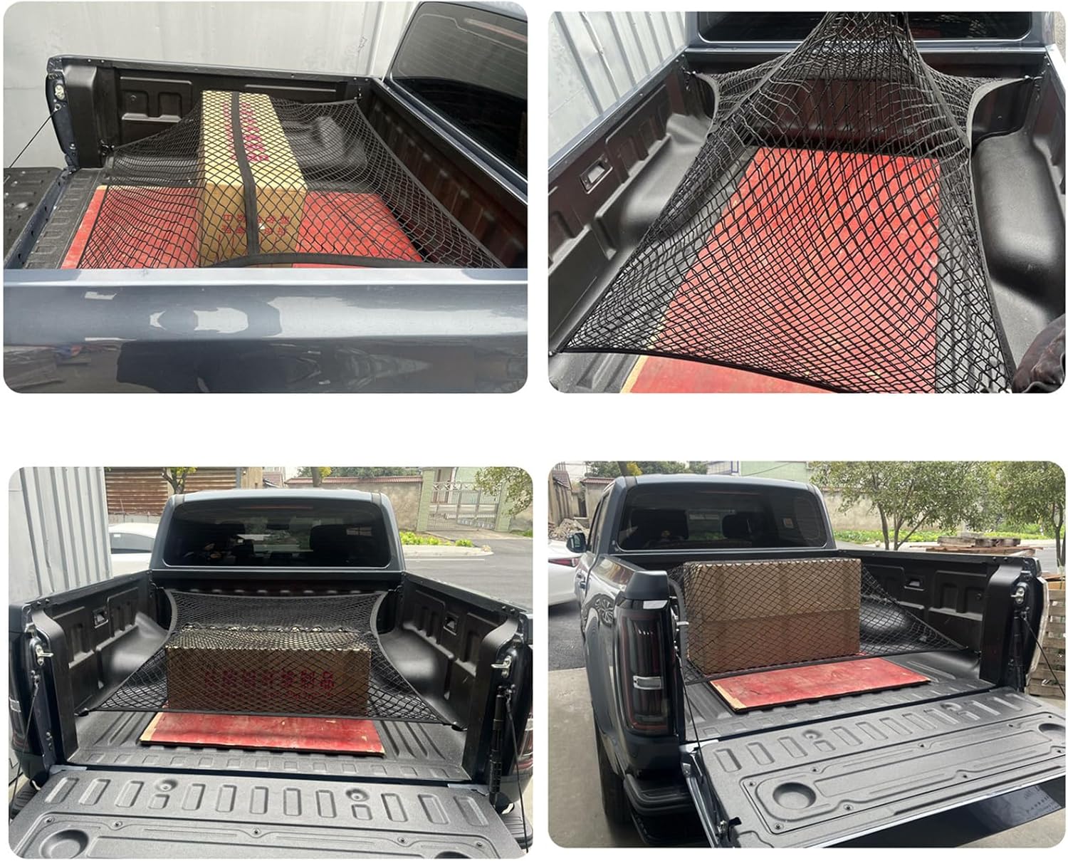 Double Layer Pickup Truck Bed Cargo Net – Stretchable 4'x4' to 7'x7', 1''x1'' High Elastic Fine Mesh with 8 Metal Carabiners for ATV, SUV, UTV and Boat