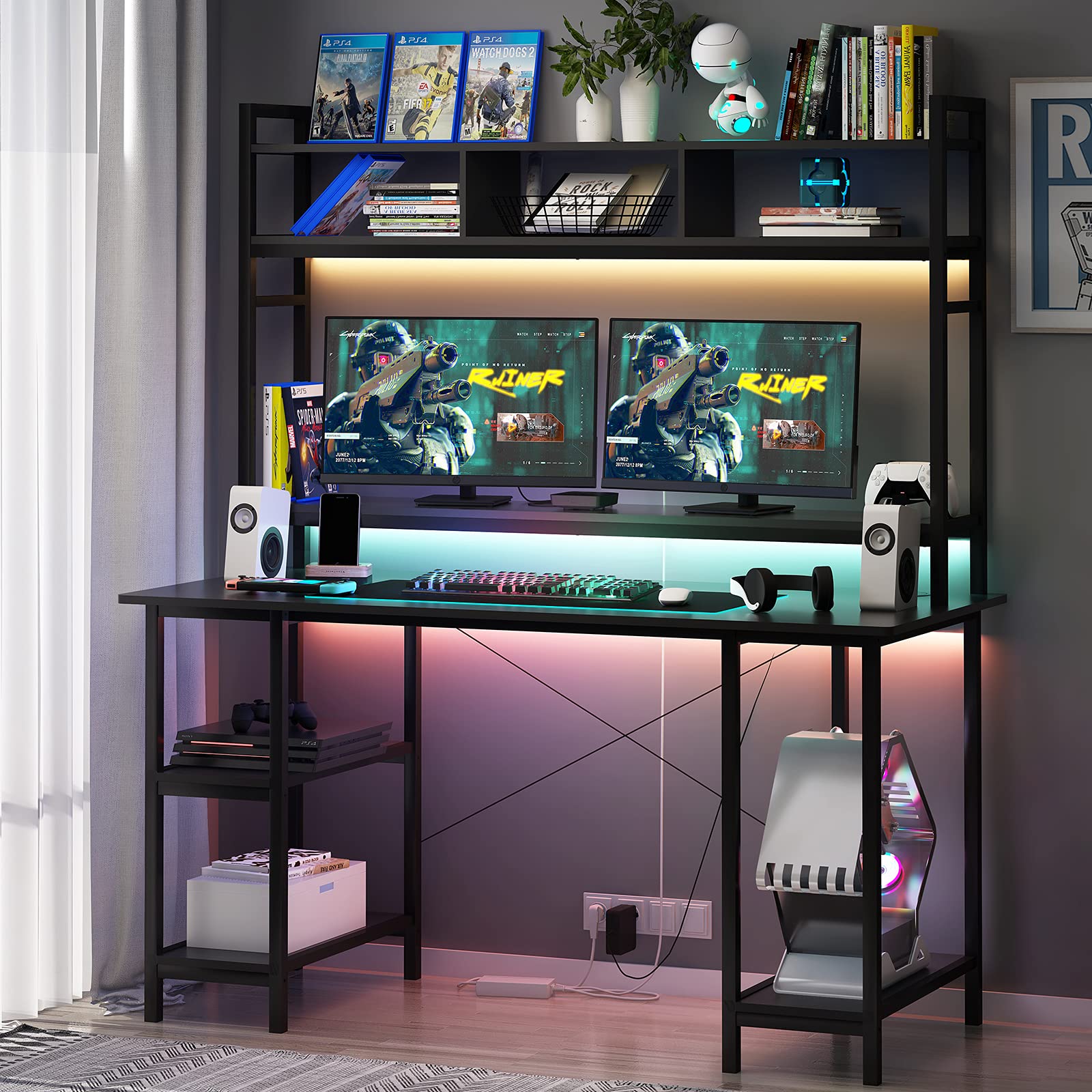 Sedeta Computer Desk with Hutch, Keyboard Tray and Monitor Shelf, 55