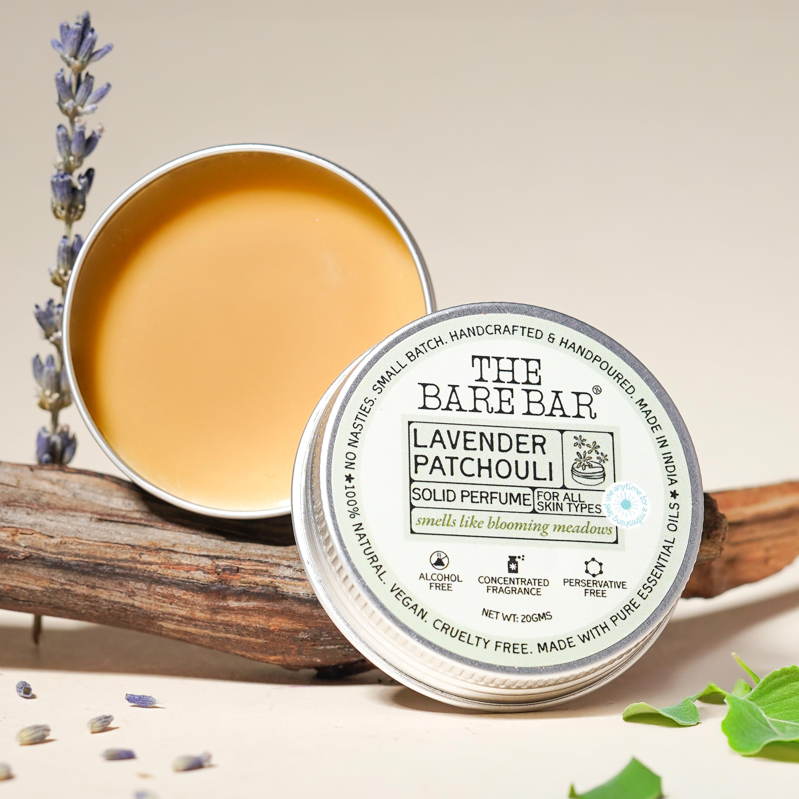 The Bare Bar Lavender Patchouli Solid Perfume - 20gm | Floral Fragrance| Odor & Sweat Control | Natural formula & Chemical free| Good for all skin types | Travel Mini Size Solid Perfume-image-3