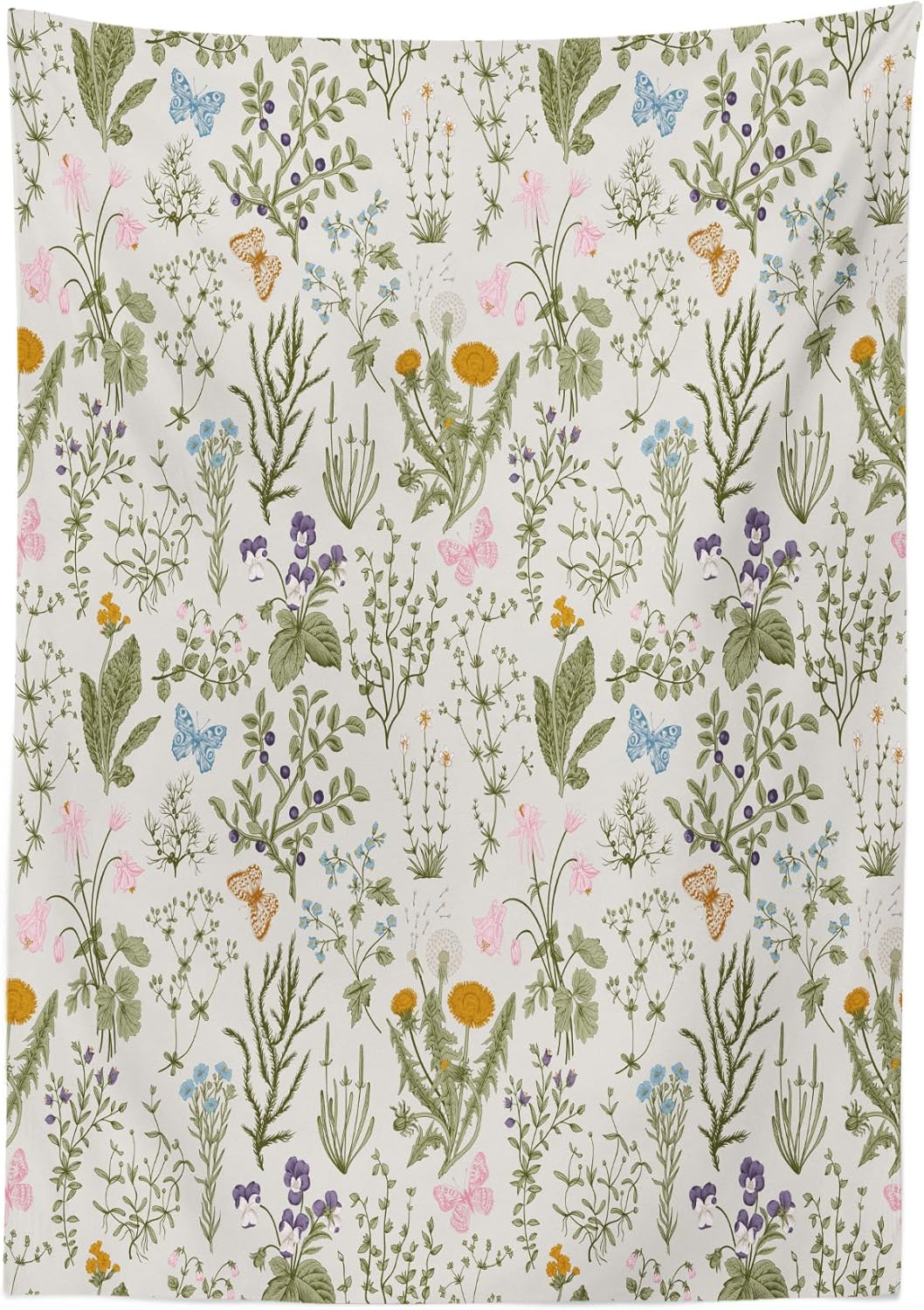 Ambesonne Floral Tablecloth, Vintage Garden Plants with Herbs Flowers Botanical Classic Design, Rectangular Table Cover for Dining Room Kitchen Decor, 60" X 84", Pink Blue 60" X 84" Pink Blue
