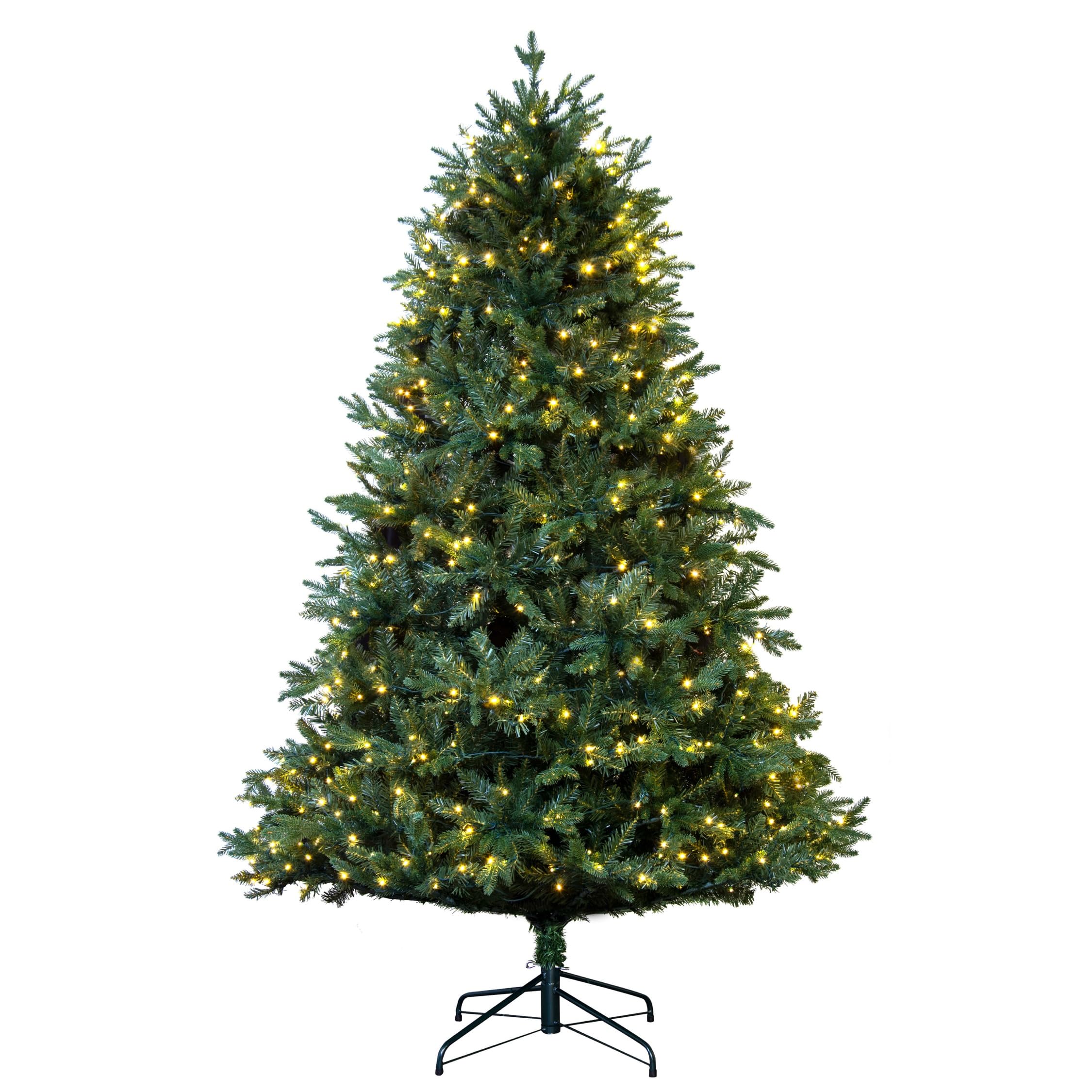 Christmas Tree World Warm White | 8Ft Artificial Pre-Lit Woodland Pine | Natural And Realistic Look With Bushy And Luxury Quality Pvc Tips | Easy To Assemble And Take Down | 145Cm Diameter
