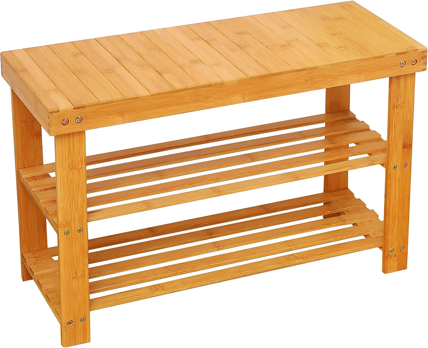 Bamboo Bench 2 Tiers Shoe Bench for Entryway Storage Bench Natural Color