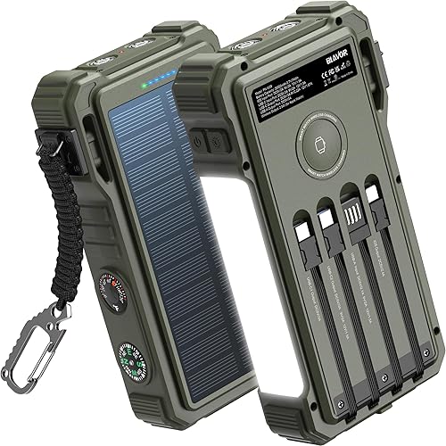 Miniatura 11 de BLAVOR - Banco de energía solar de 20000 mAh con cables incorporados, cargador inalámbrico para Apple Watch, paquete de batería de carga rápida