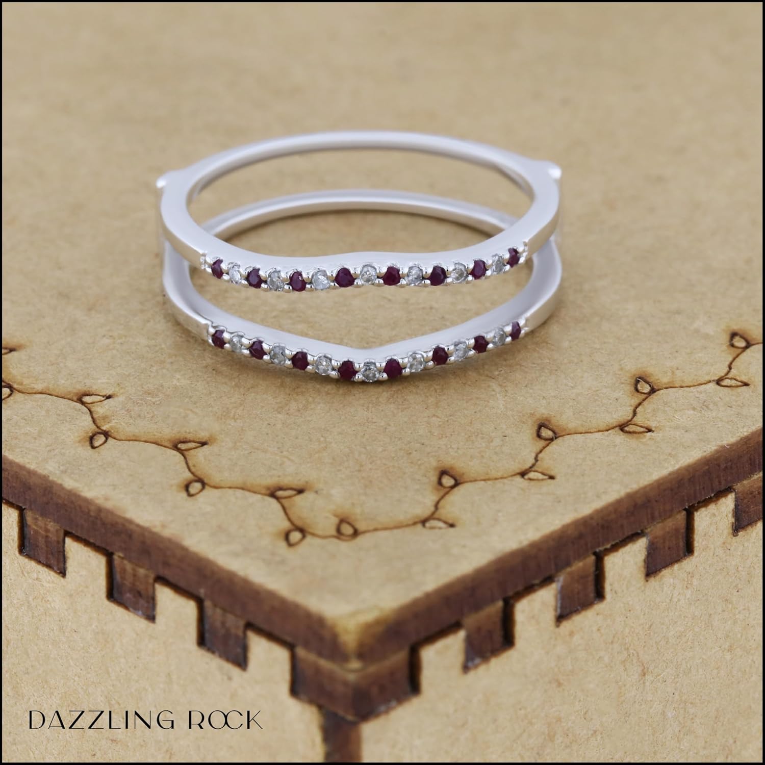 Dazzlingrock Collection Round Alternate Ruby & White Diamond Wedding Enhancer Guard Ring for Women in 14K Solid Gold