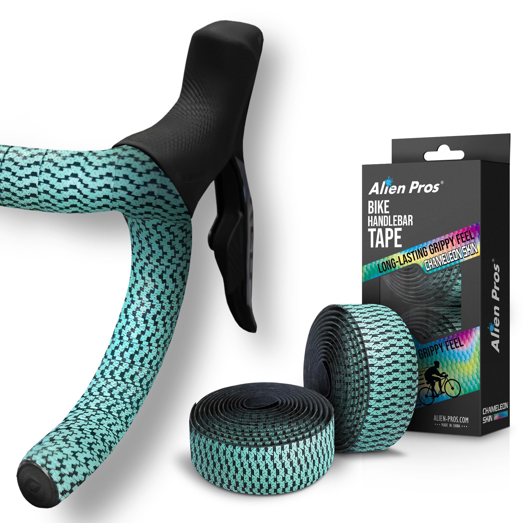 ALIEN PROS Chameleon Skin Bike Handlebar Tape (Set of 2) – Full Pattern Upgrade with Striking Color-Shifting Design and Premium Comfort Grip (Mint)