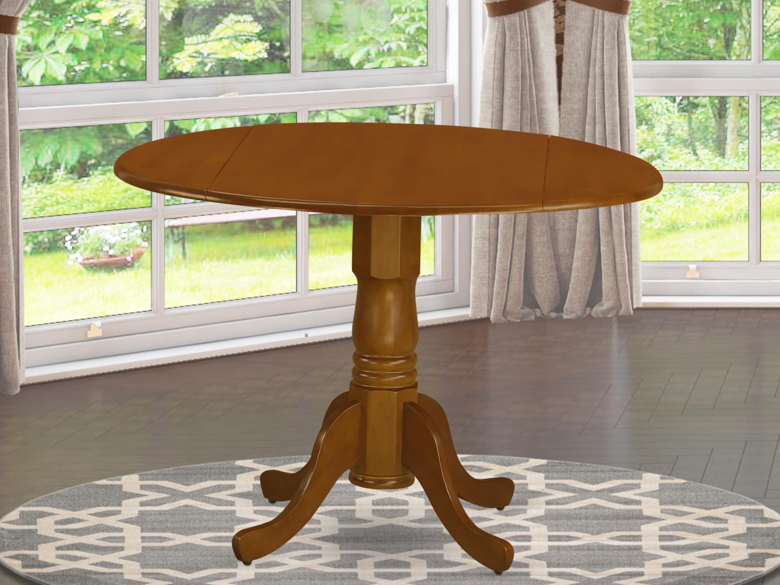 East West Furniture Dublin Round Table With Two 9 Drop Leaves In Buttermilk And Cherry