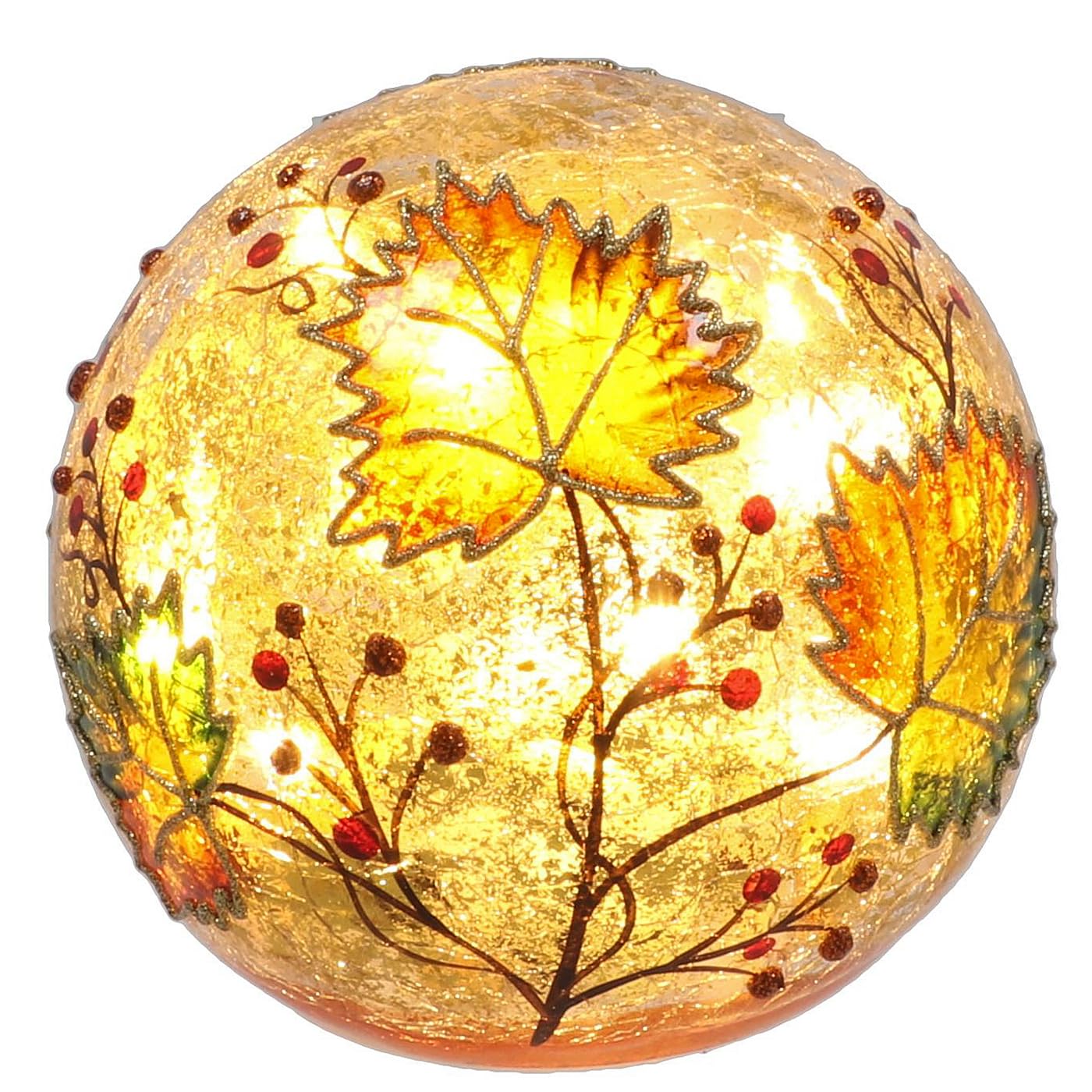Shudehill Giftware Crackle Glass LED Ball, Autumn Leaves Design, Small Light Up Decoration