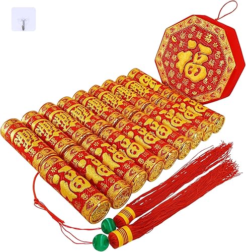 Winlyn Decoración de año nuevo chino de 6 pies de largo petardo chino con borla colgante adorno rojo adorno de pared de primavera chino adornos
