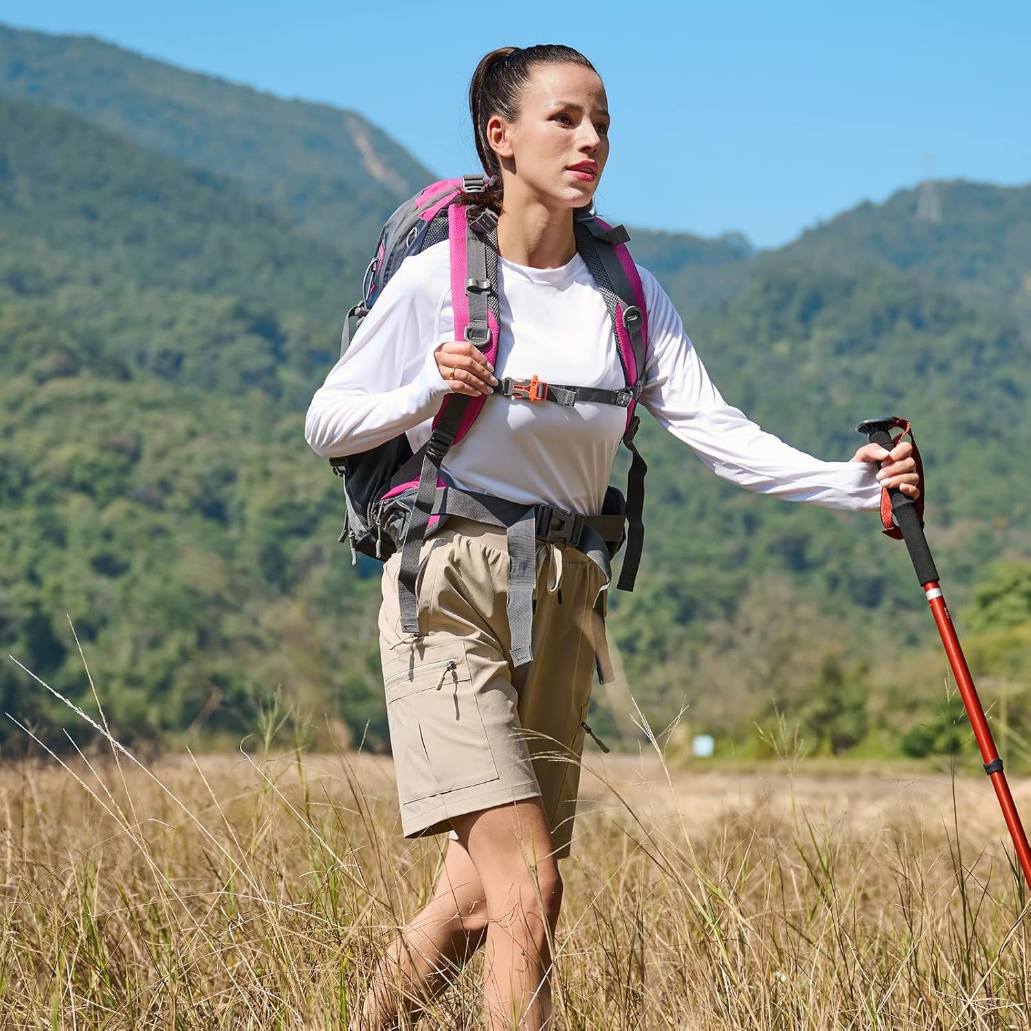 Ksmien Women's Hiking Cargo Shorts Quick Dry Lightweight Summer Shorts with Zipper Pockets for Travel Golf Camping - Image 3