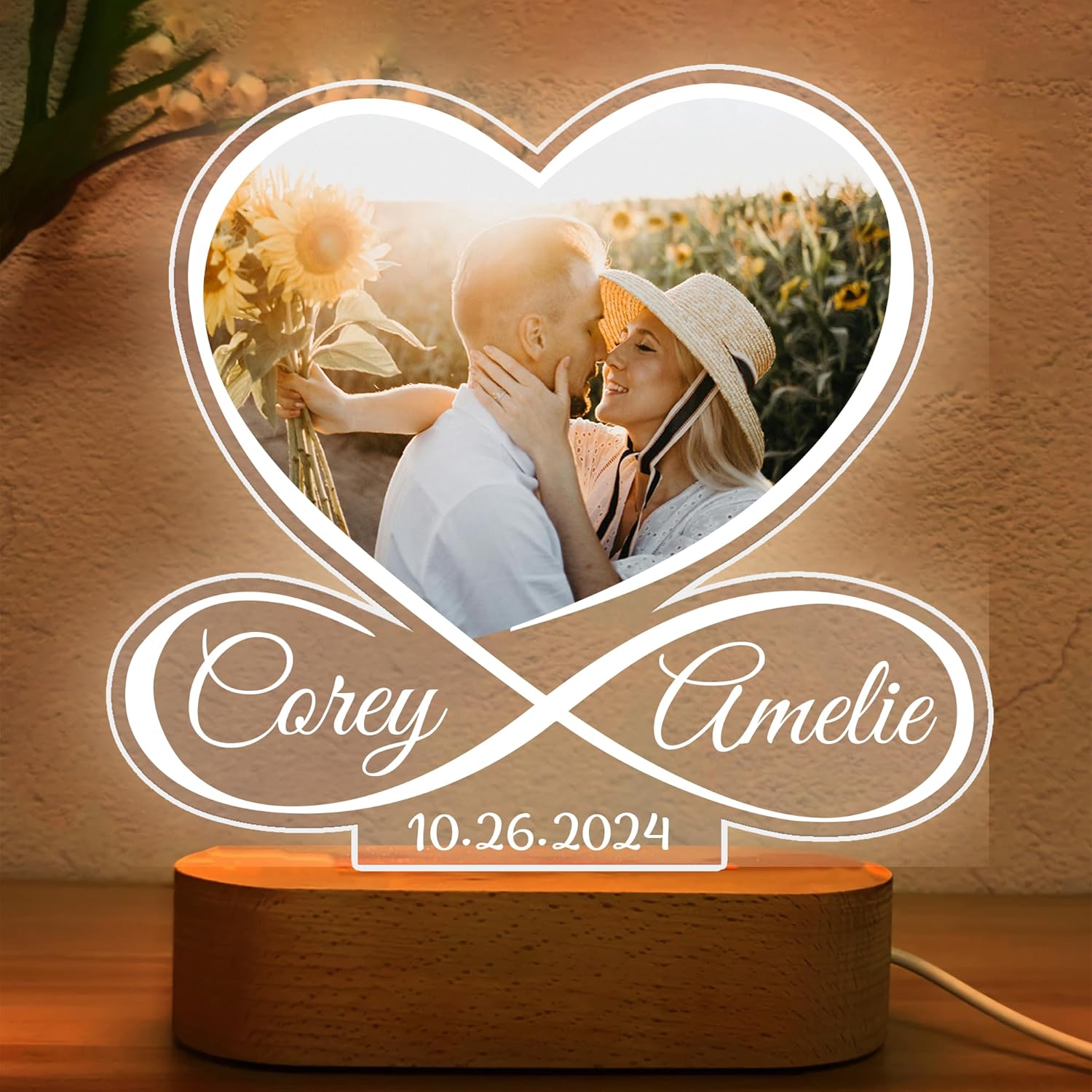 Personalized Valentines Acrylic Couple Photo Night Light 2026, Custom Photo Names Dates, Infinity Heart LED Lamp, Valentine Gift for Her Him Wife Husband Girlfriend Boyfriend