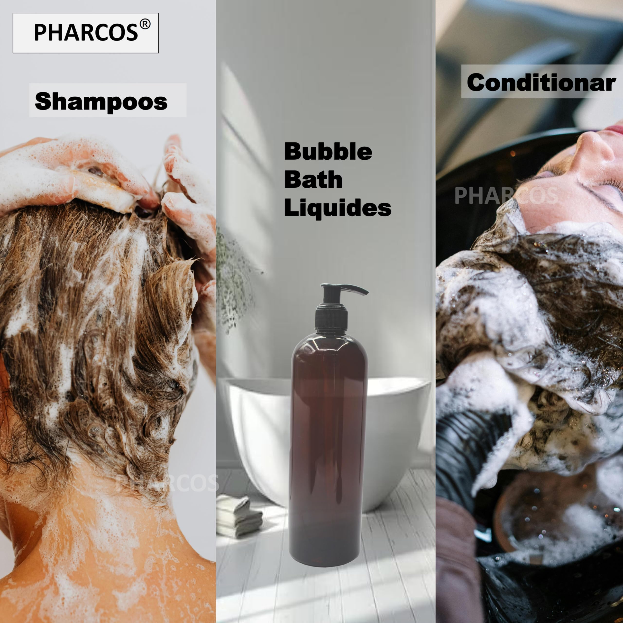 PHARCOS 500 ml Amber Pet Pump Bottle for DIY Cosmetic- Sun Proof, Oxidize Safe, Use for Shampoos, Conditioner, Body Wash, Multipurpose Use etc (Amber, Black Pump - Pack of 1) 3