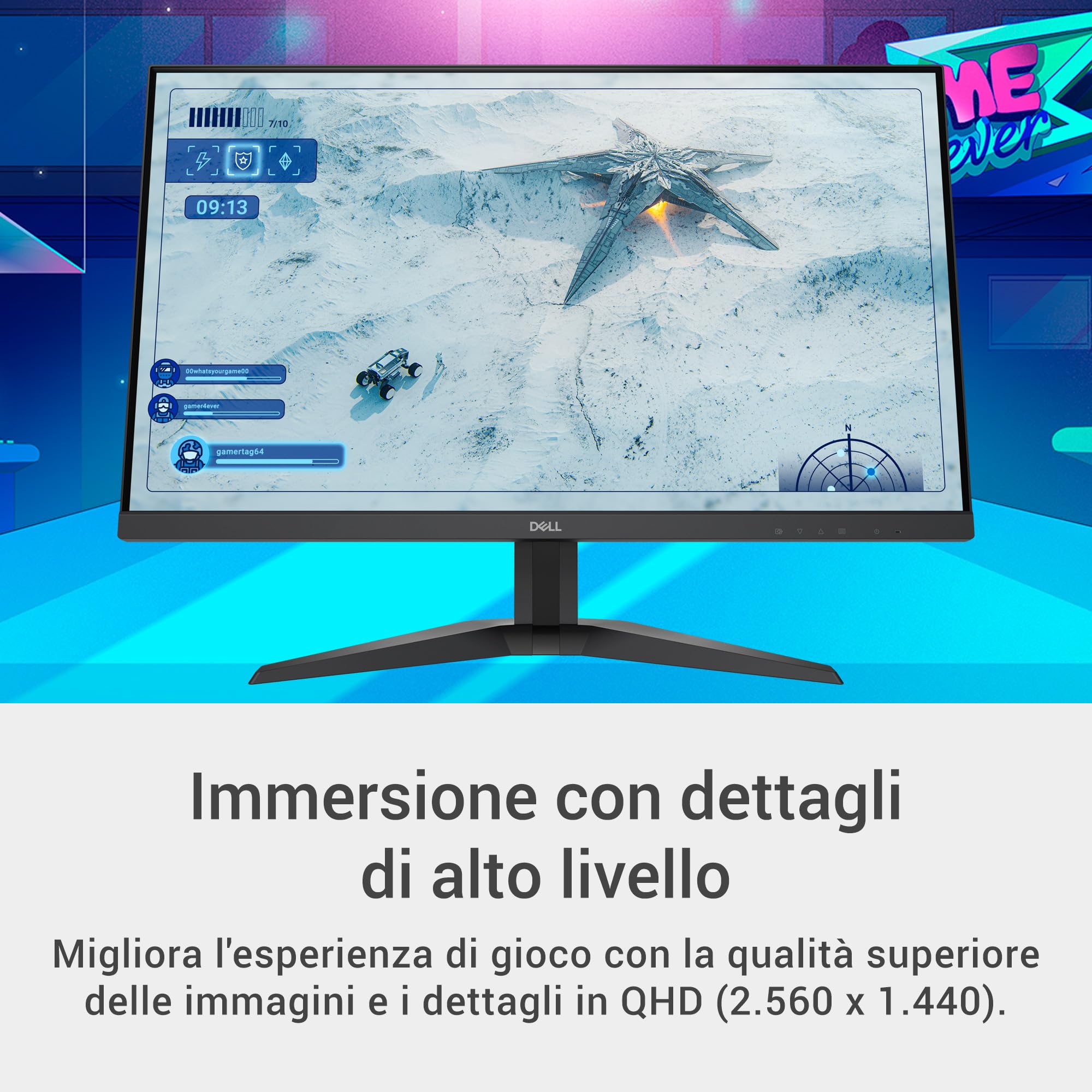 Dell G2725D 27" QHD (2560x1440) Monitor Gaming, 180Hz, IPS, 1ms, AMD FreeSync, 99% sRGB, DisplayPort, 2x HDMI, 3 Anni di Garanzia, Nero