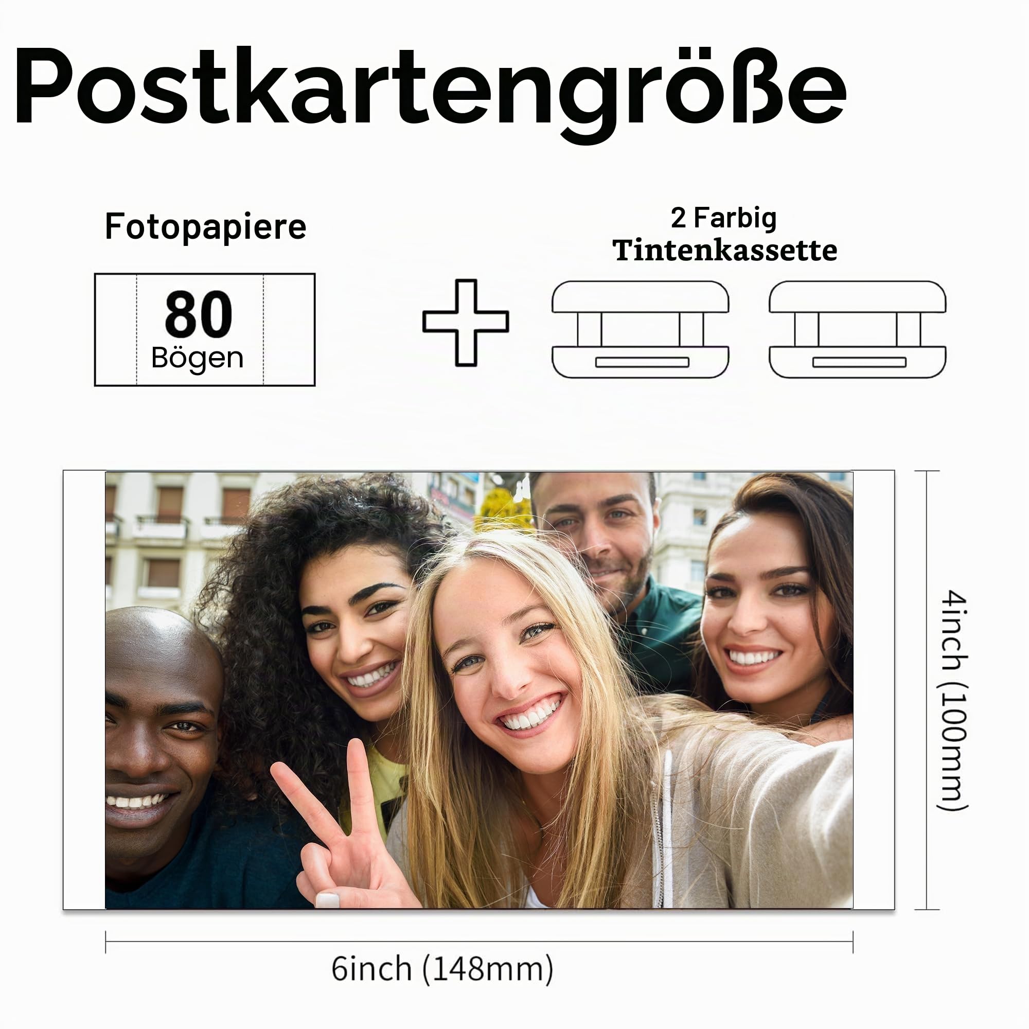 Kompatibel mit Liene Amber M100/M200 (DHP512/DHP513) 4x6" Fotopapier, 80 Blatt Papier+2 Farbband 100x148 mm Fotopapier für M100 M200, Thermosublimationsdruck, Wasser/Oxidationsschutz für Album/Rahmung