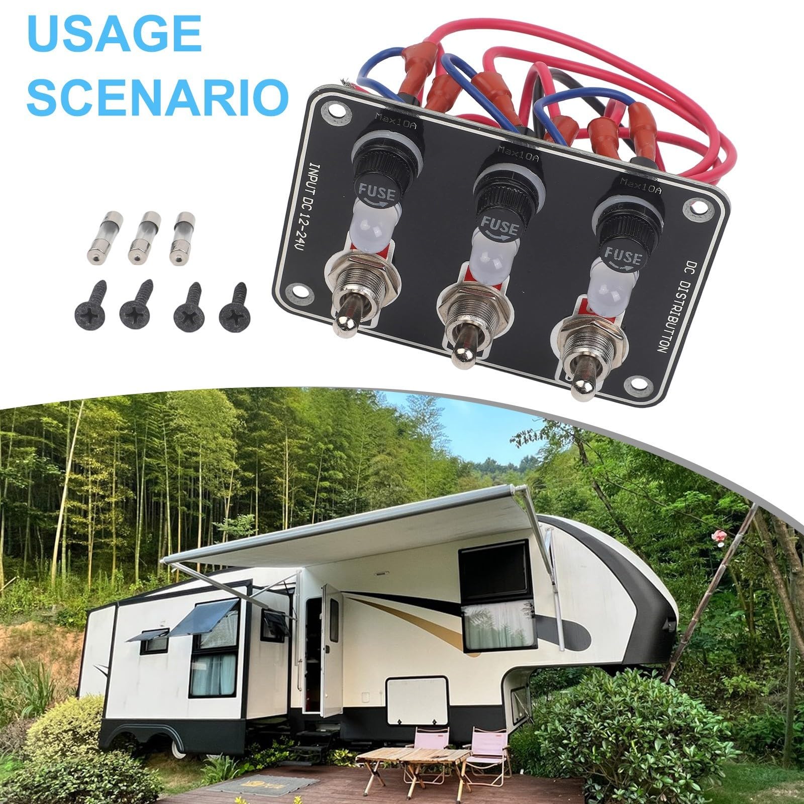 Pannello interruttori a bilanciere in metallo a 3 bande con scatola fusibili interruttore a LED per applicazioni marine e auto, impermeabile IP66 per sistemi di controllo elettrico da 12 V 24 V CC