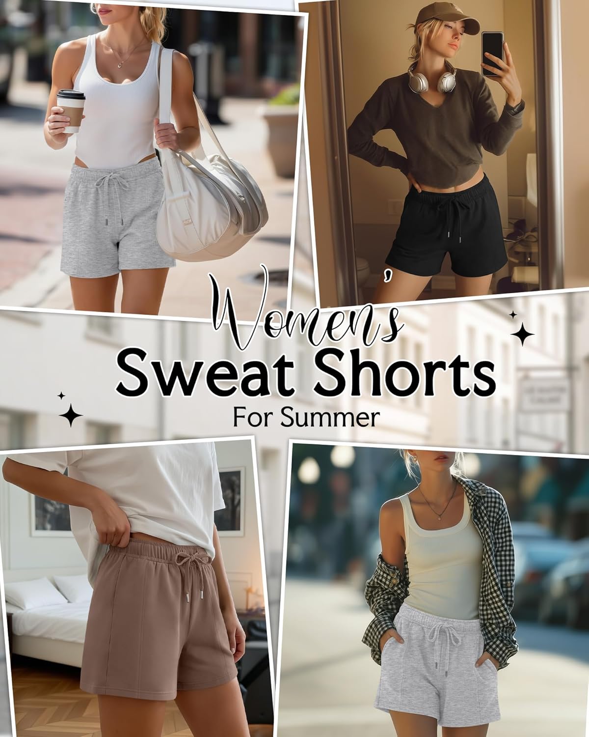 3 Pack Women's Sweat Shorts Drawstring Elastic Waist Casual Shorts Athletic Comfy Lounge Pants with Pockets