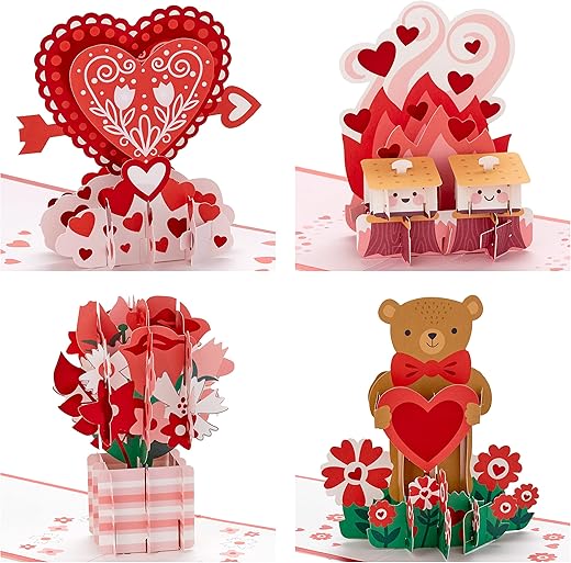 Hallmark Signature Paper Wonder Pop Up Valentines Day Cards Assortment (4 Cards with Envelopes)