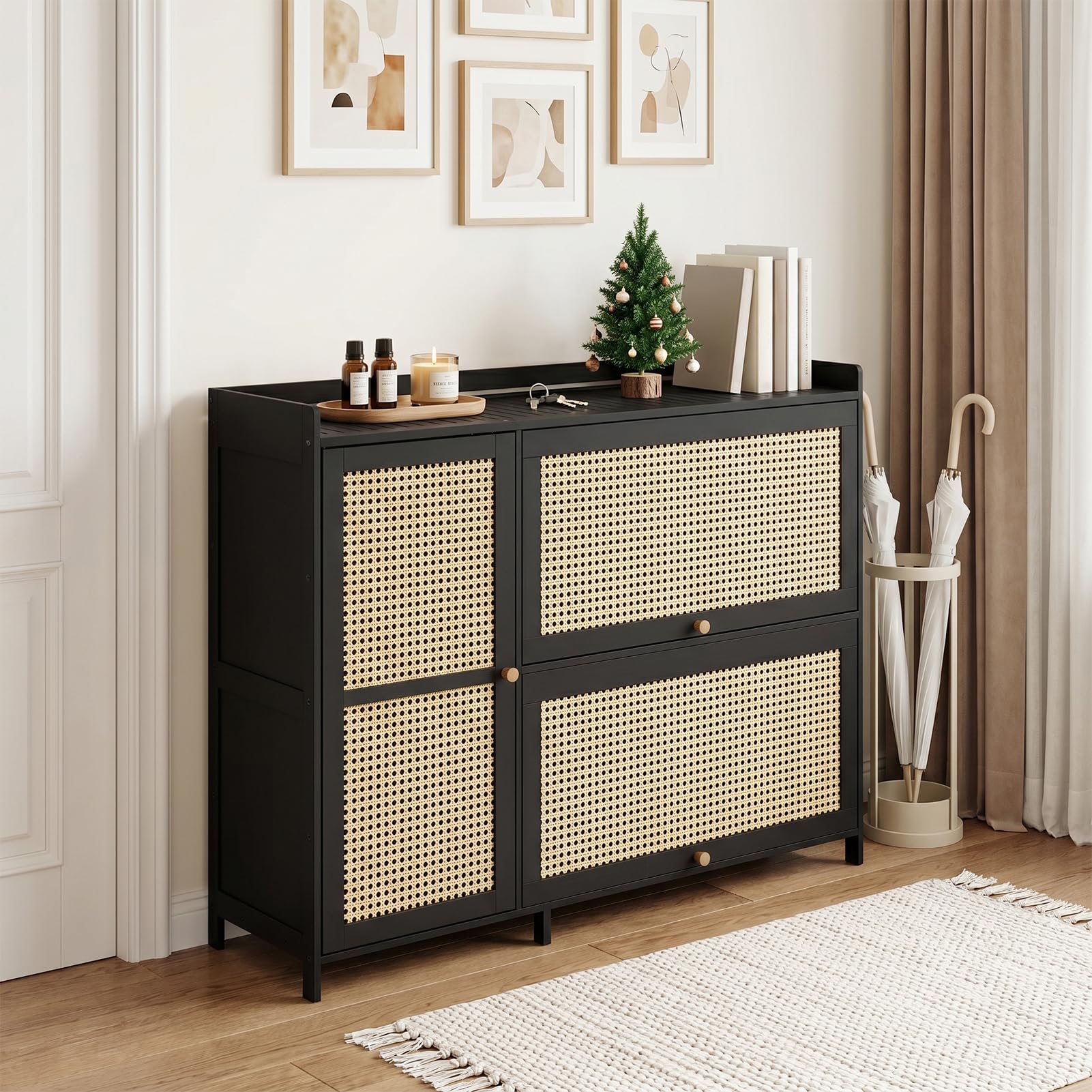 Warmiehomy Shoe Storage Cabinet Shoe Cabinet with Doors for Hallway, Black