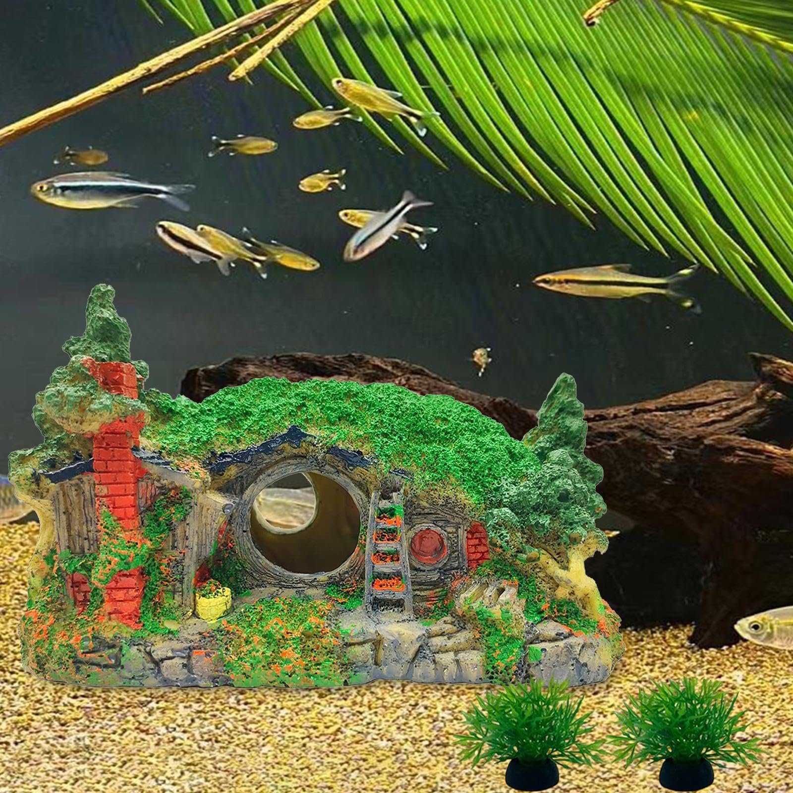 Decorazione per Acquario, Accessori per Acquario, Rifugio per Pesci Betta, Grotta Harz, Casa